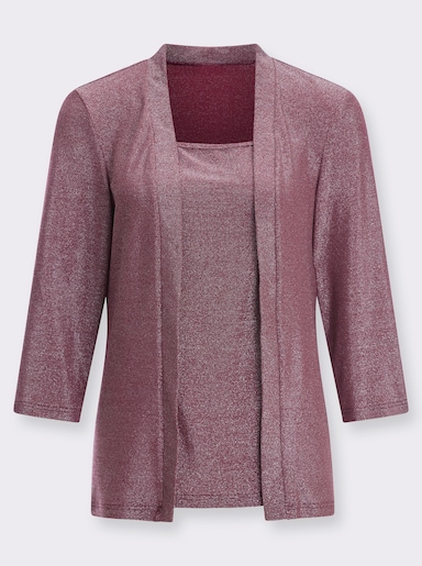 2-in-1-Shirt mit Glanzgarn - bordeaux-silberfarben