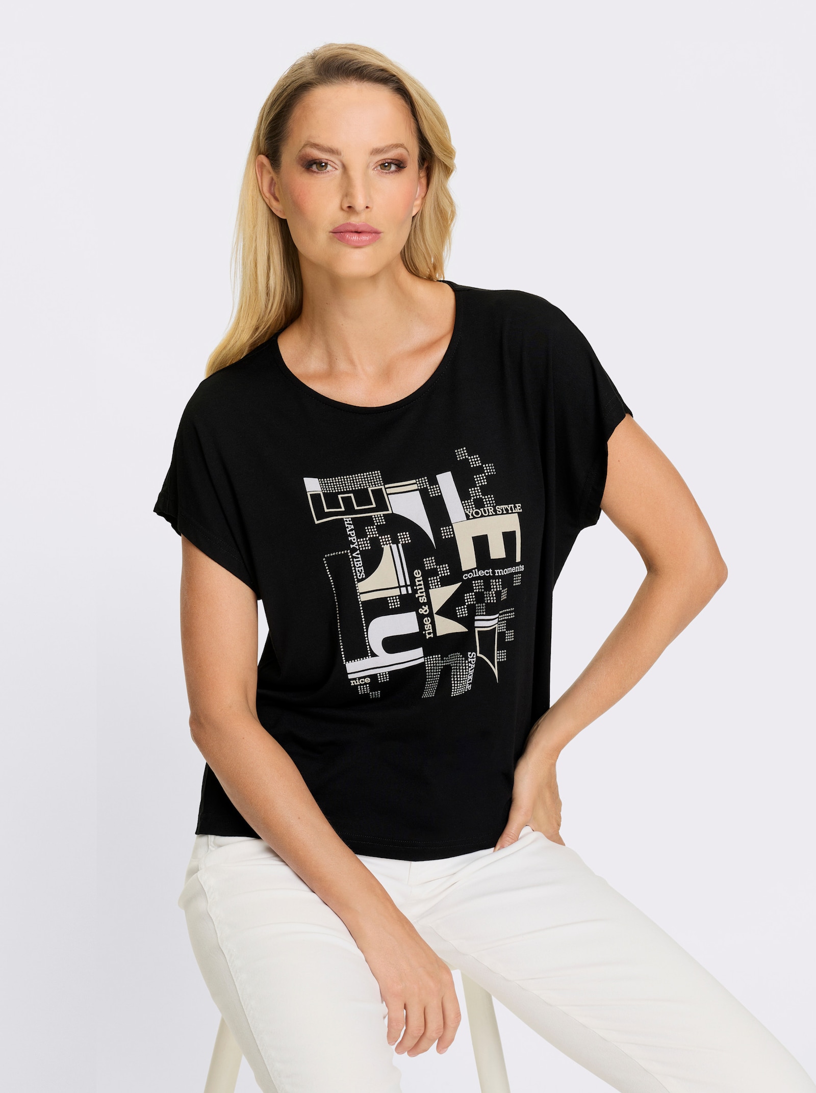 heine Kurzarmshirt mit glitzernden Steinchen - schwarz