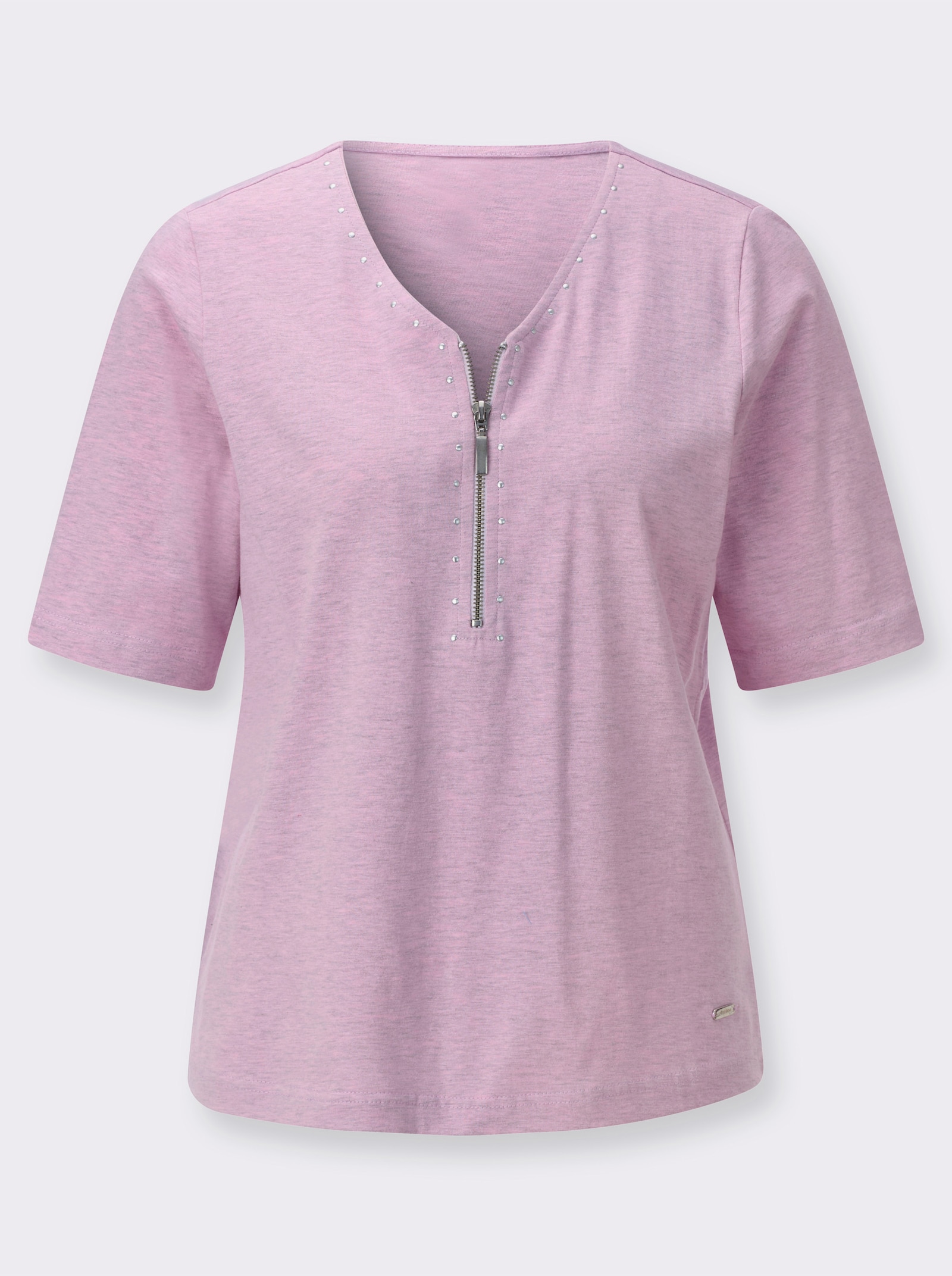 V-Shirt mit Nieten-Verzierung - rosé-meliert