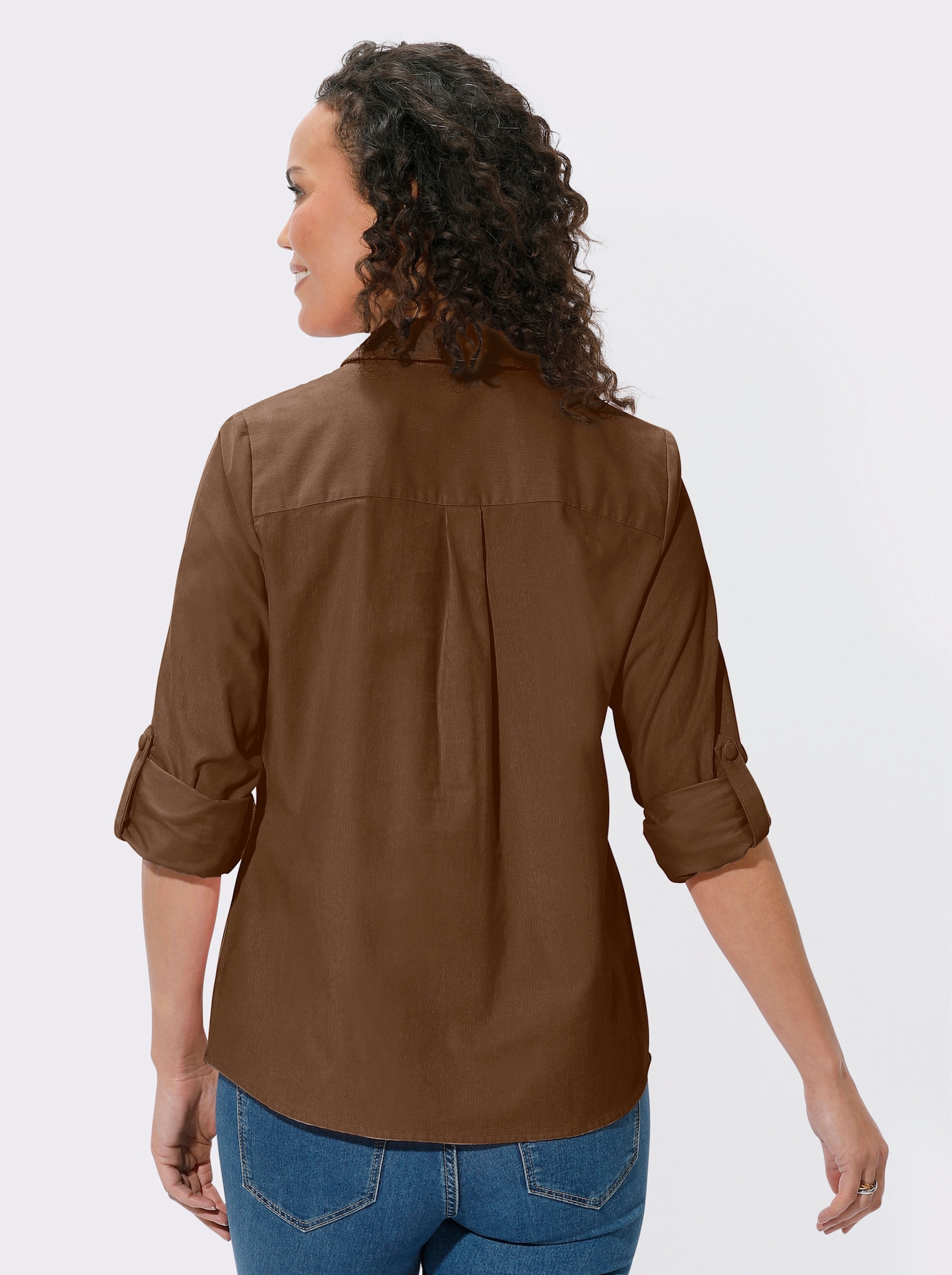 Overhemdblouse van ribcord - bruin