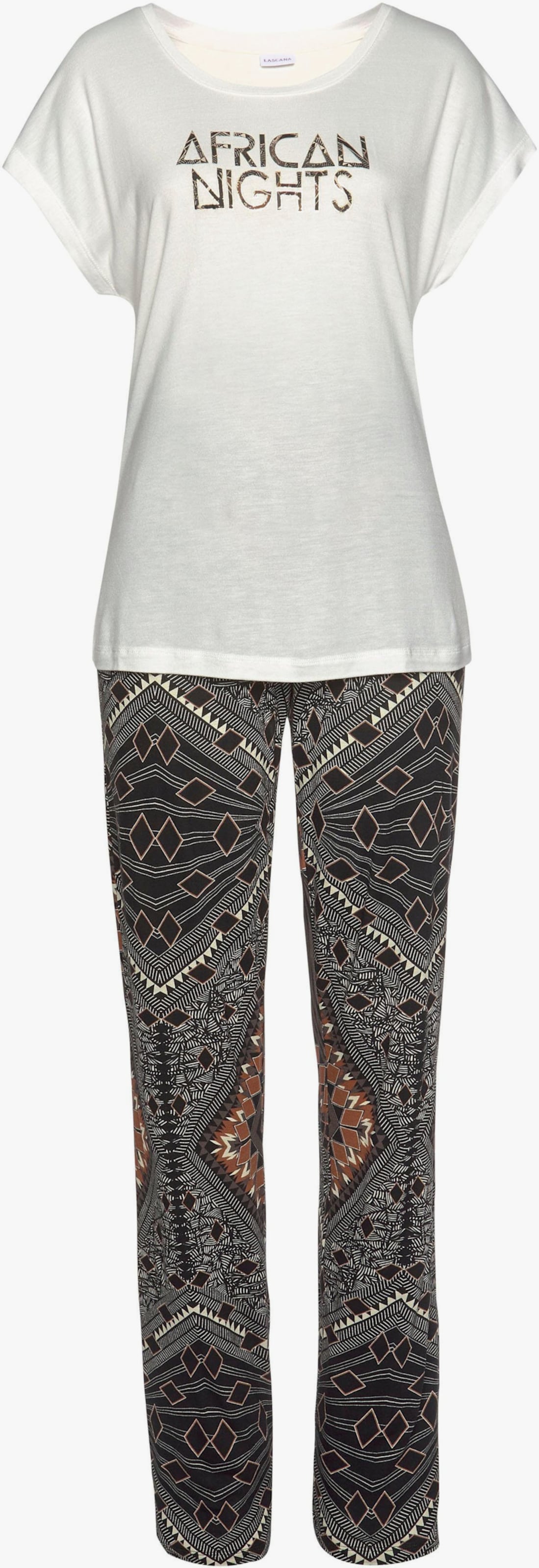 LASCANA Pyjama - bruin gedessineerd/ecru