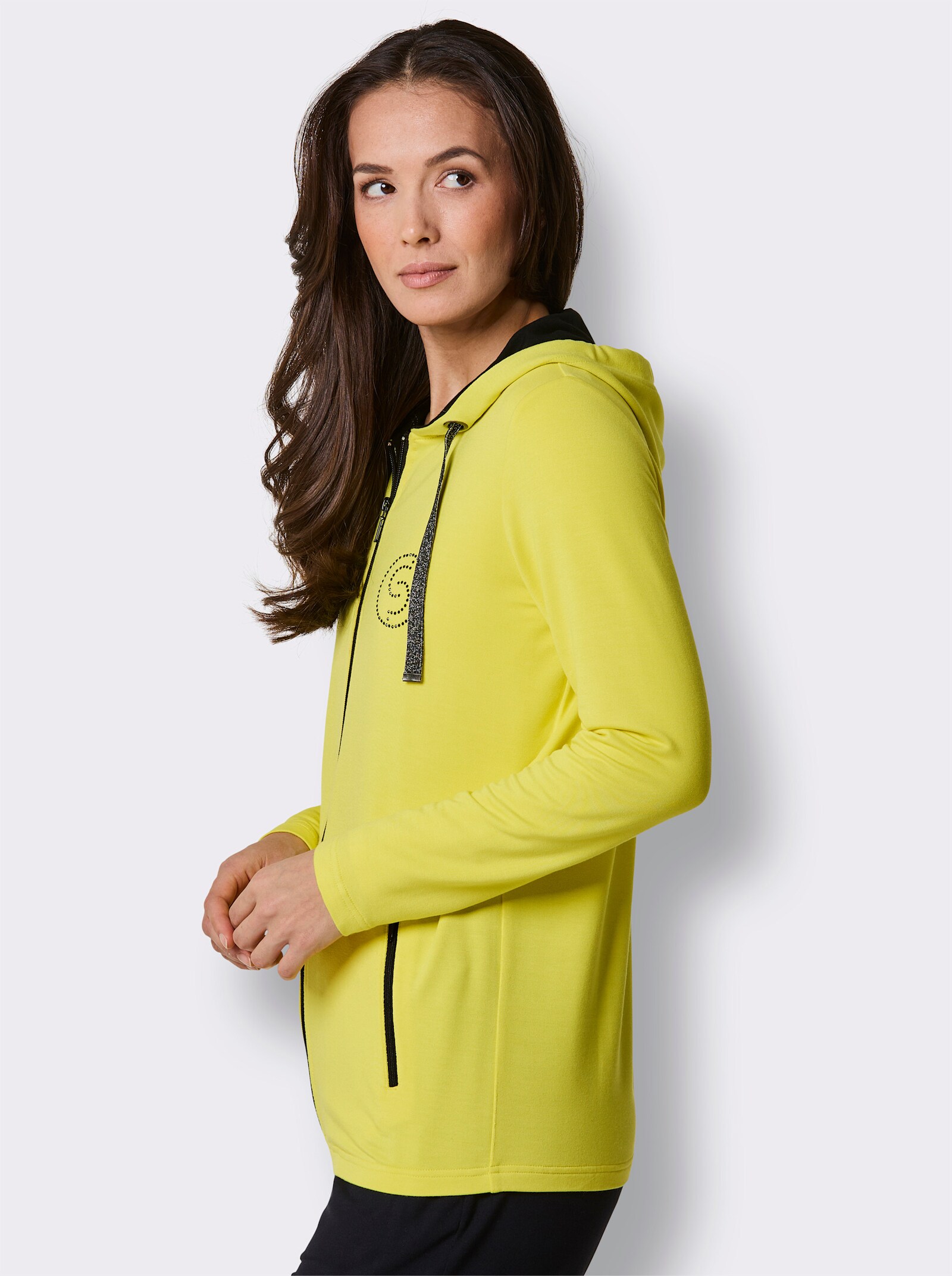 CREATION L PREMIUM Jacke mit Glitzersteinchen-Applikation - limone-schwarz