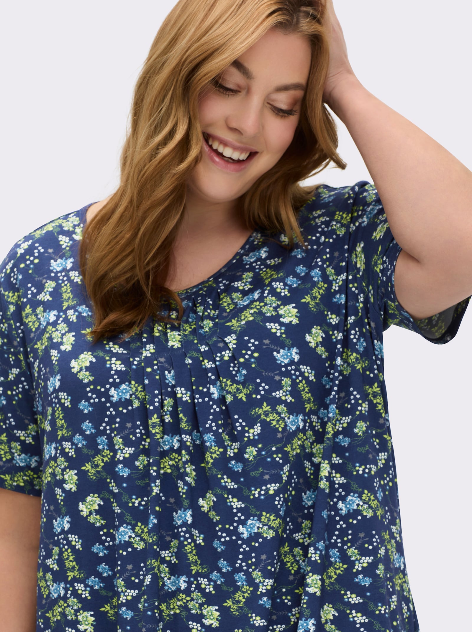Tunikashirt mit Faltenpartie vorne - marine-bedruckt