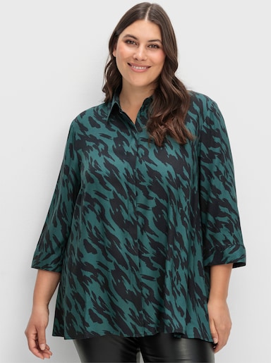 sheego Longbluse - schwarz-gemustert