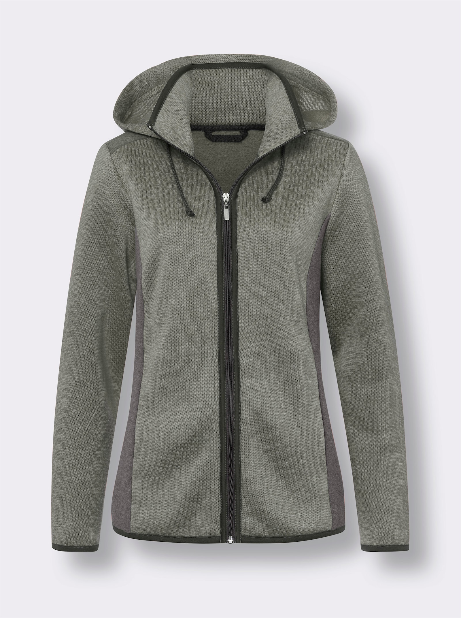 Strickfleecejacke mit Kapuze - anthrazit-meliert