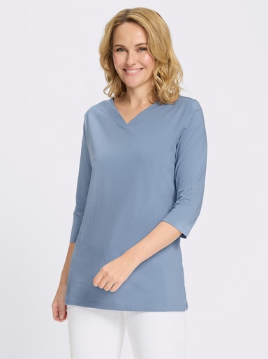 Longshirt mit überlappendem V-Ausschnitt - bleu