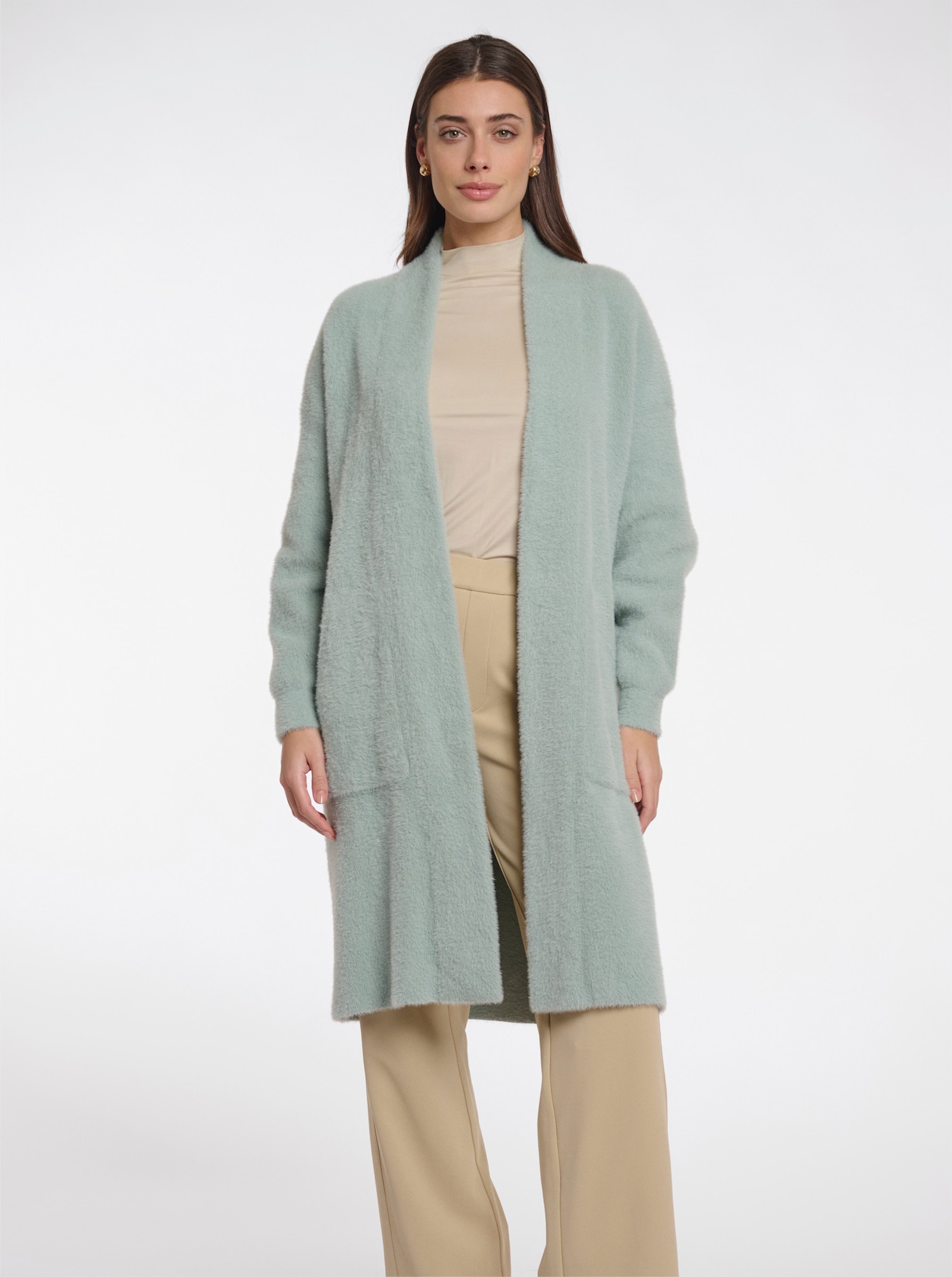 Rino & Pelle Longstrickjacke in offener Form - kalkmint