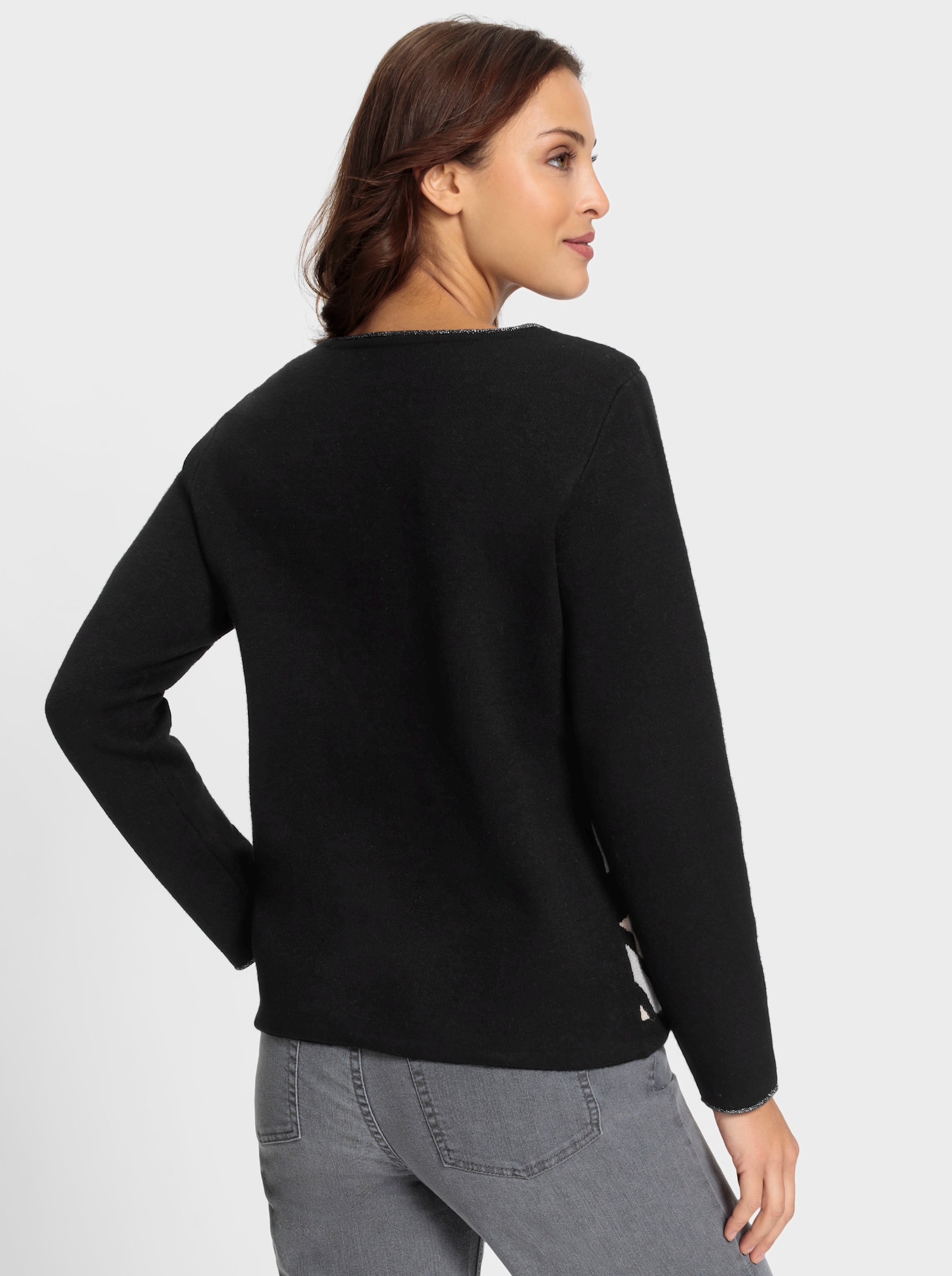 Svetr s dlouhým rukávem s žakárovým vzorem - černá-velbloudí-vzor