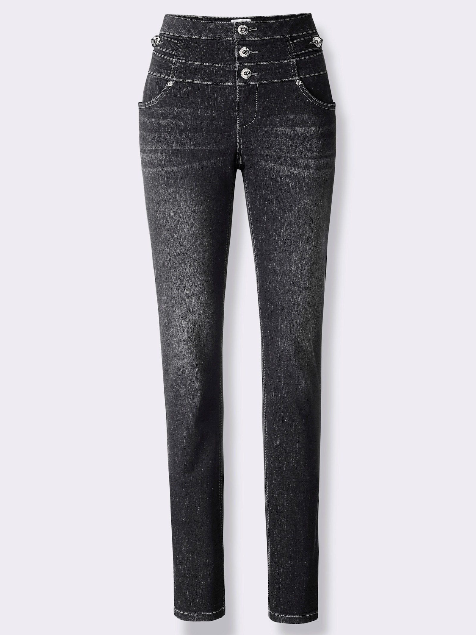 Jeans met rits- en 3-knoops sluiting - black denim