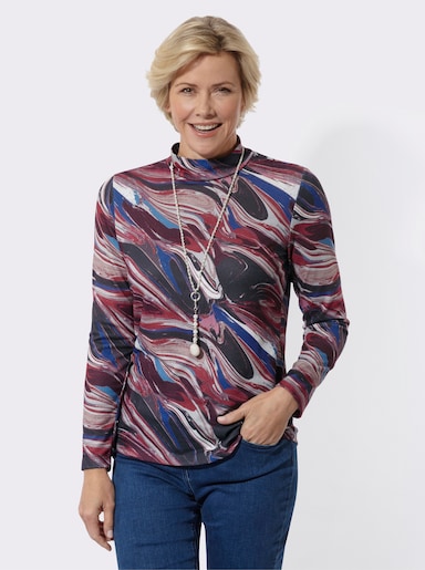 Stehkragenshirt innen weich angeraut - graphit-kirsche-gemustert