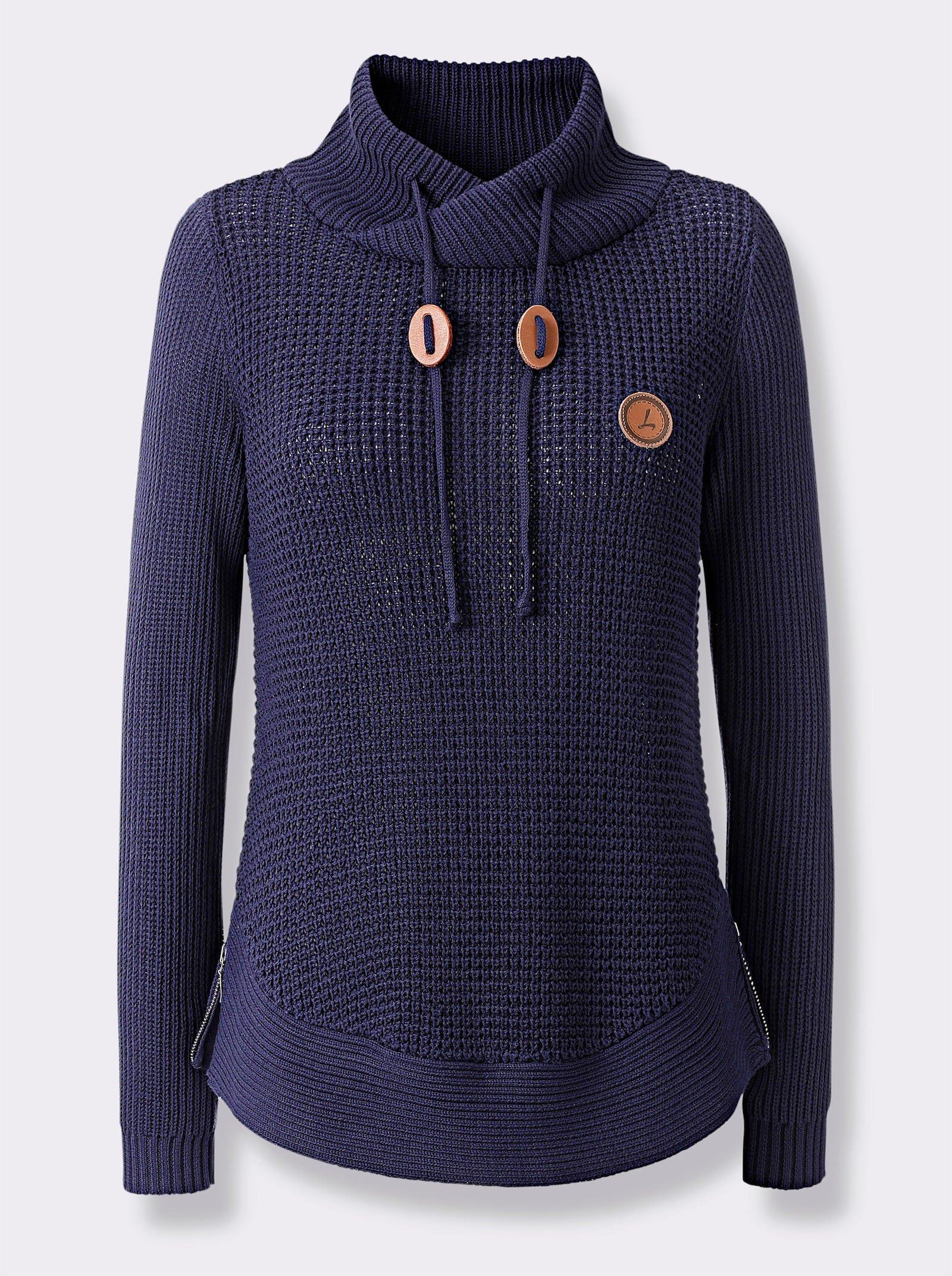 Gebreide pullover met tunnelkoord - marine