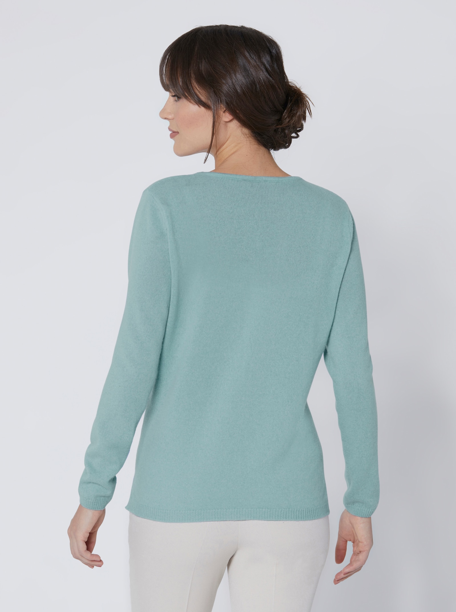 CREATION L PREMIUM Kaschmirpullover mit V-Ausschnitt - aqua-meliert