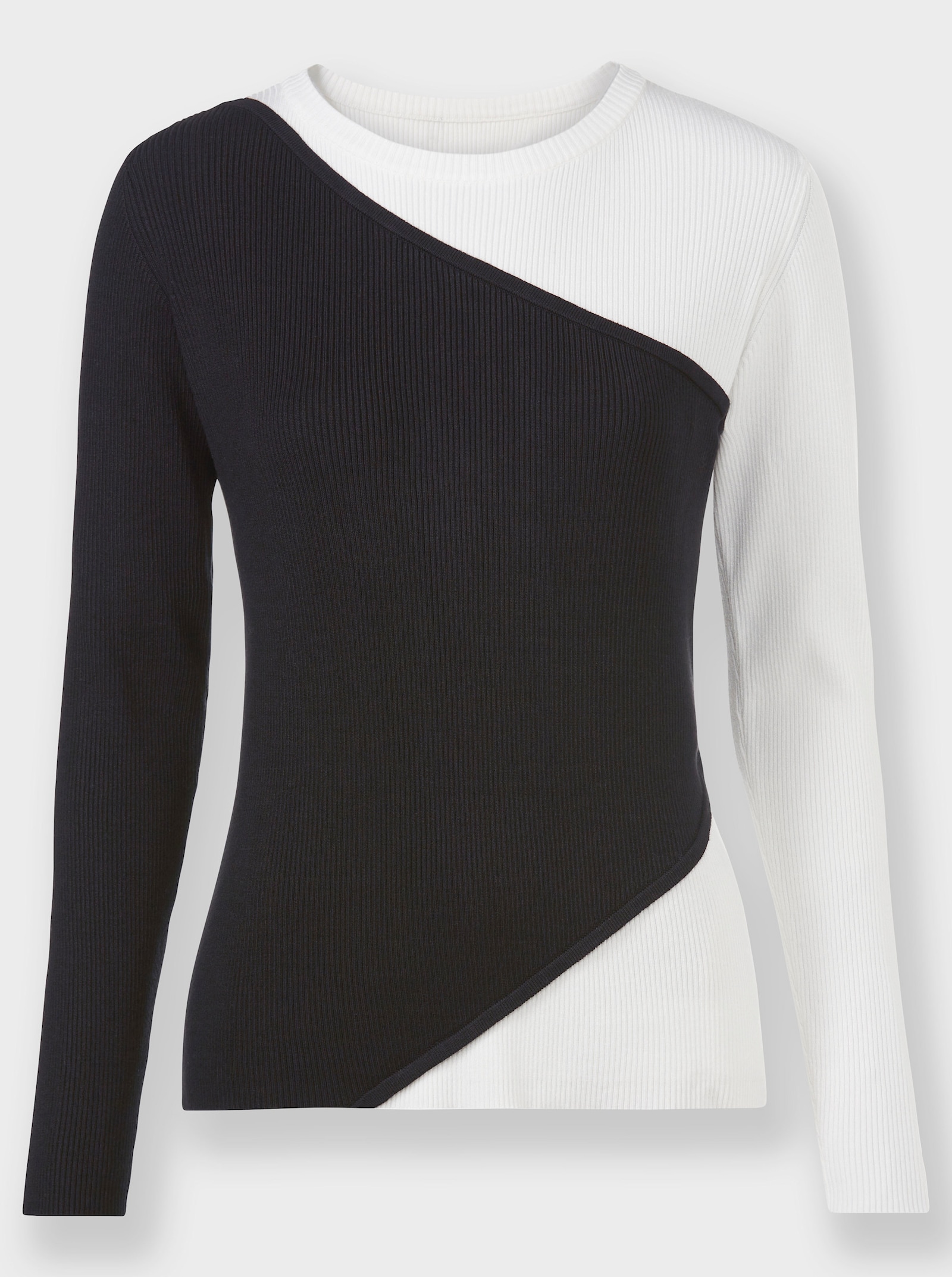 heine Rundhalspullover im Colorblocking-Stil - ecru-schwarz-gemustert