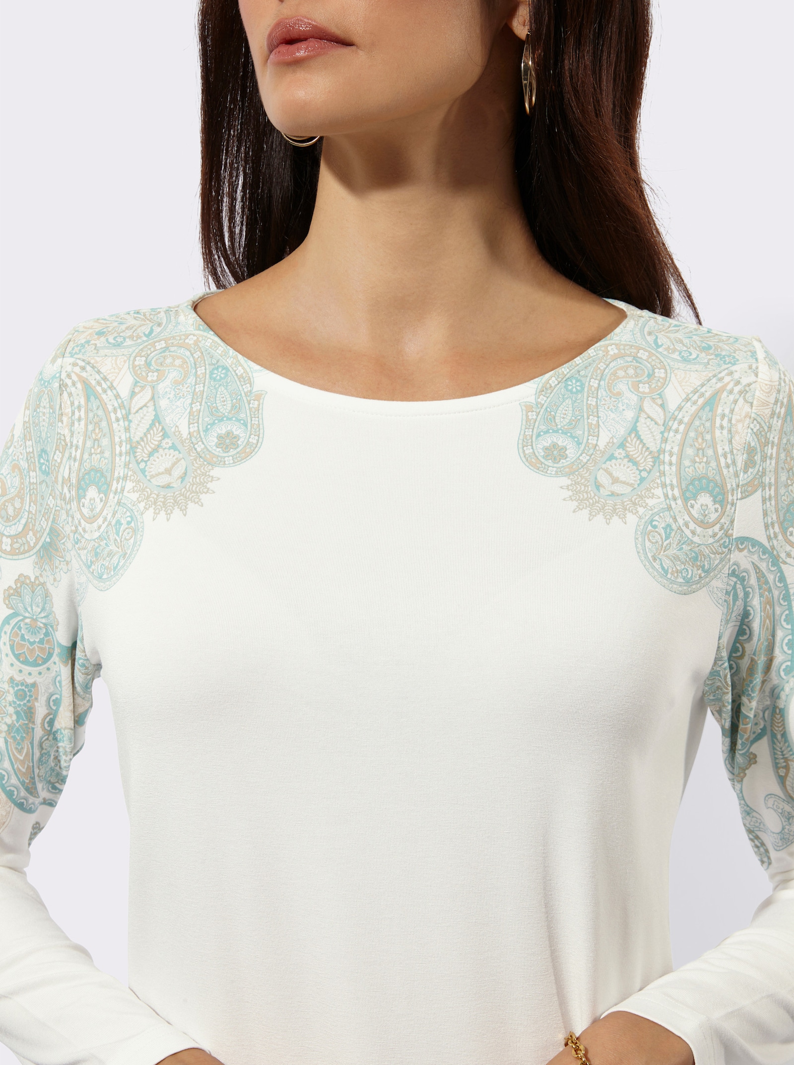 Langarmshirt mit platziertem Paisley-Druck - ecru-salbei-bedruckt