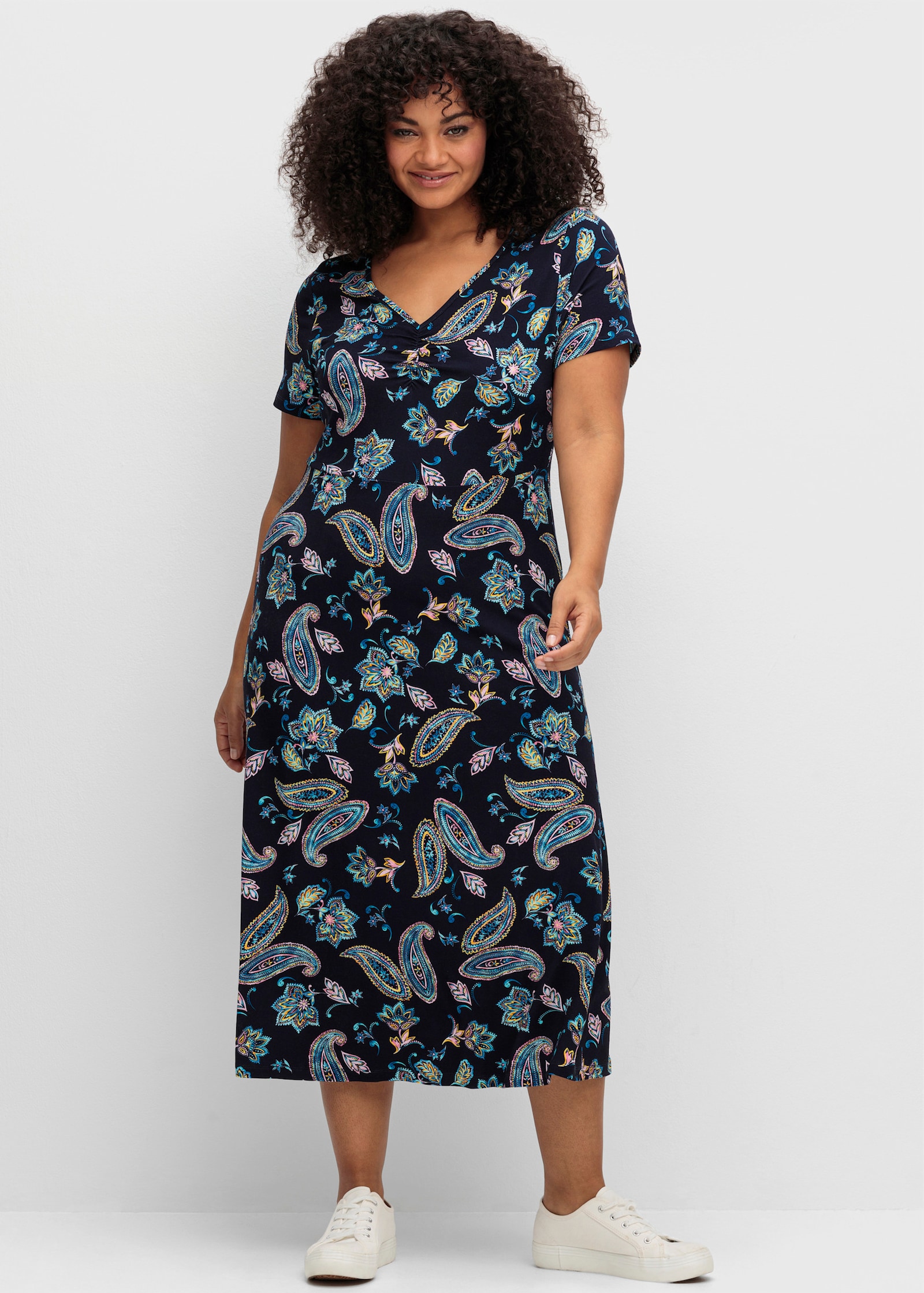 sheego by Joe Browns Jerseykleid mit Blumendruck, Midilänge - dunkelblau-gemustert