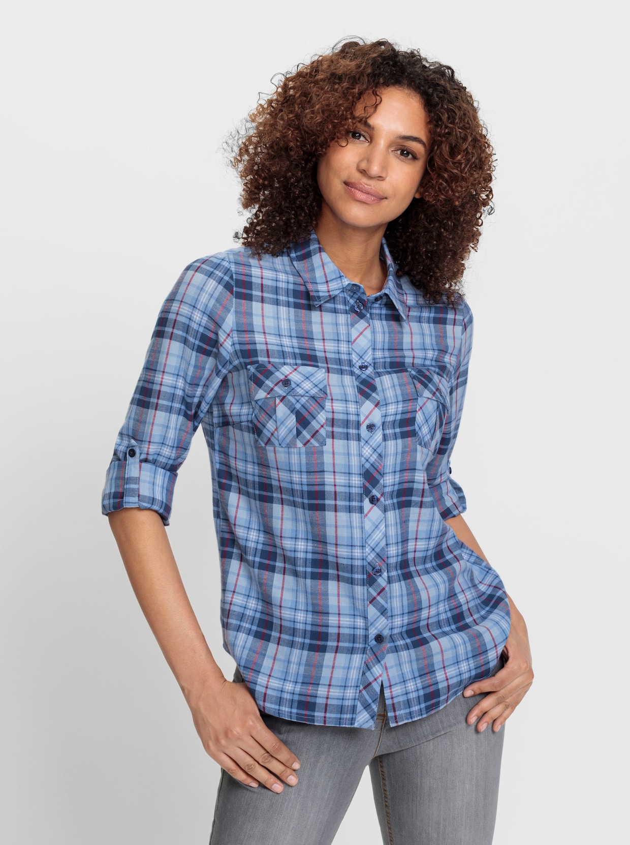 Flanell-Bluse - dunkelblau-himmelblau-kariert