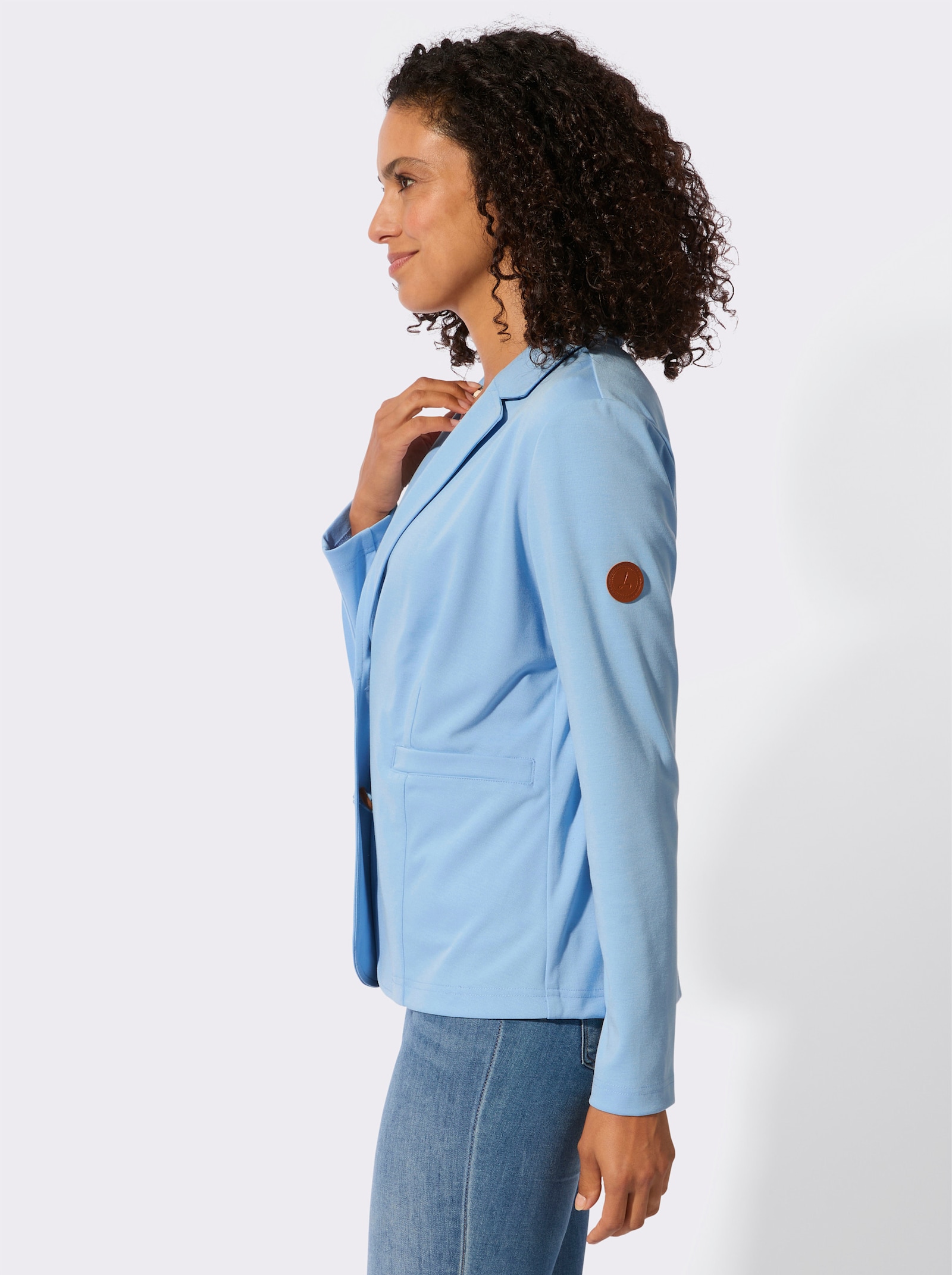 Žerzejový blejzr z interlokové pleteniny - ledová modrá