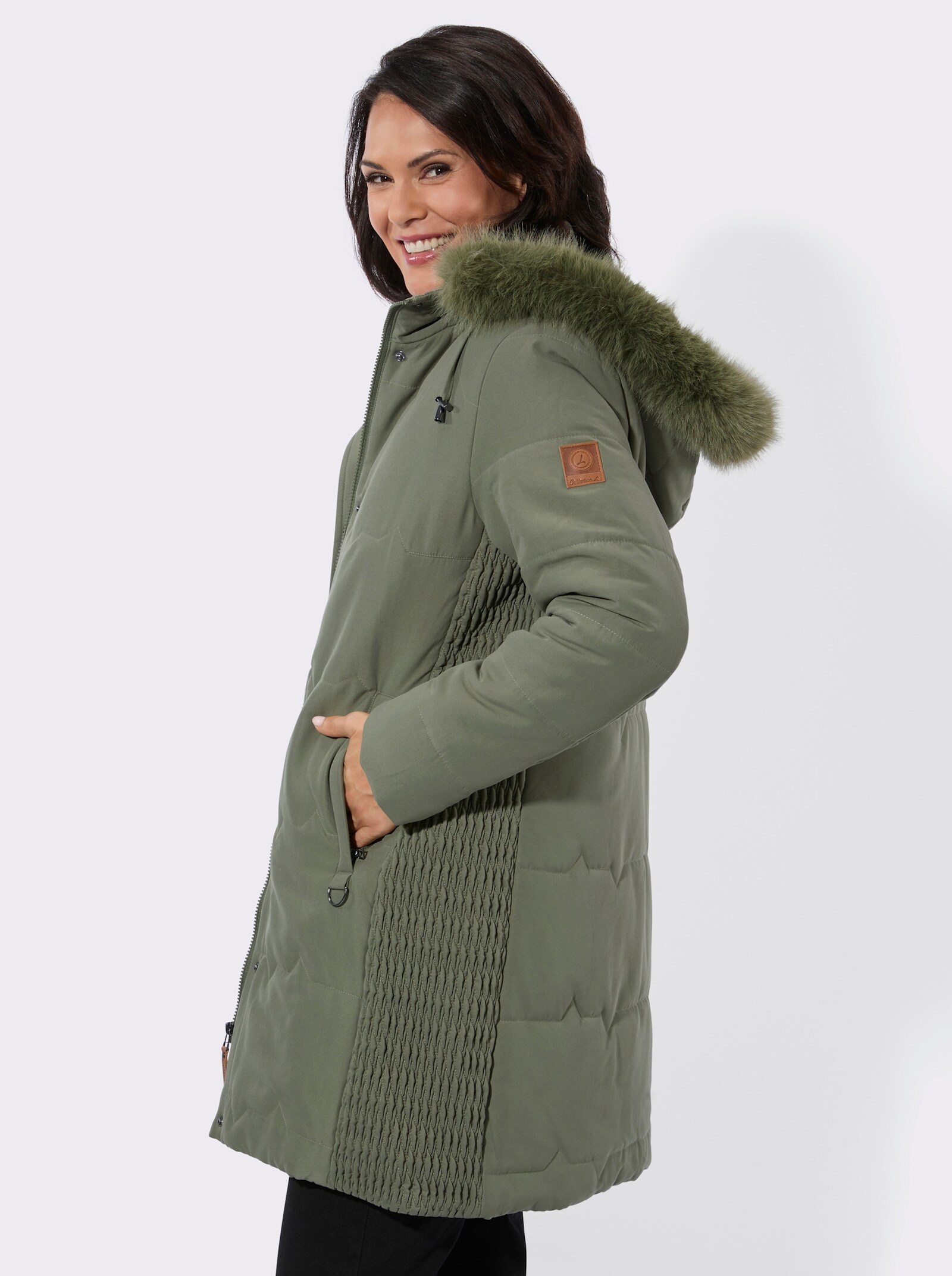 Steppjacke mit Teddy-Fleece-Futter - khaki