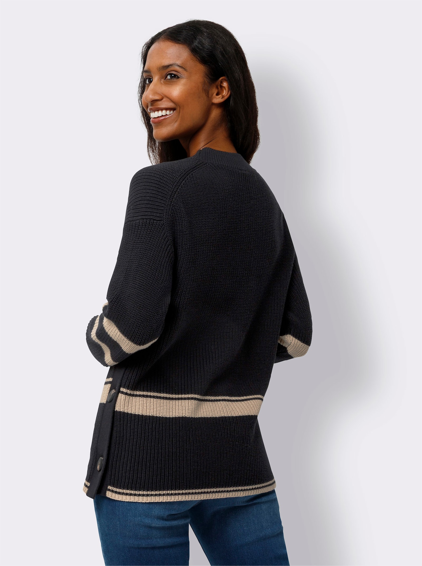 heine Strickpullover mit geknöpften Seitenschlitzen - schwarz