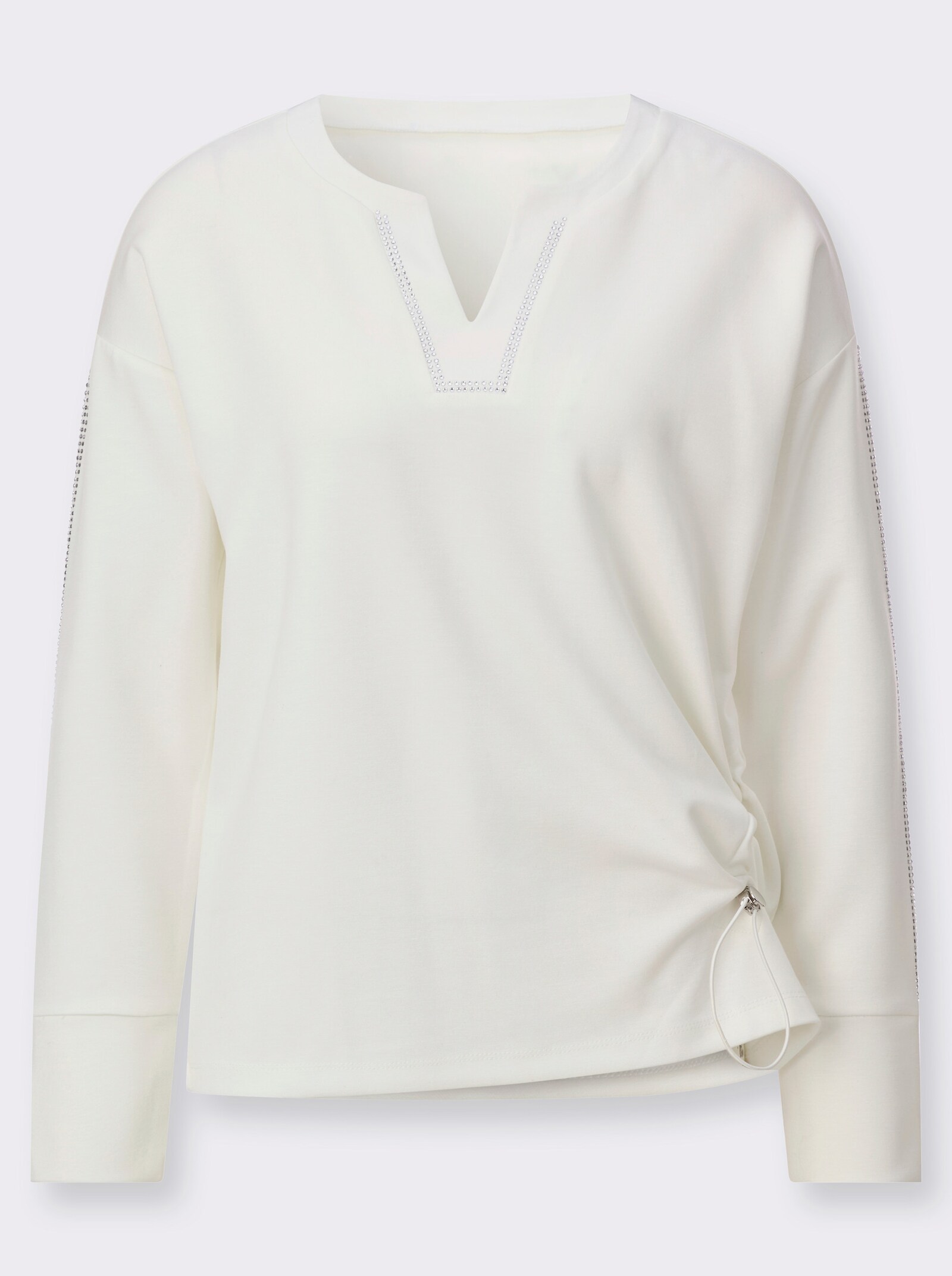 Sweatshirt mit seitlicher Raffung - ecru