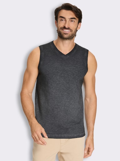 V-Shirt ärmellos, aus Baumwolle - schwarz