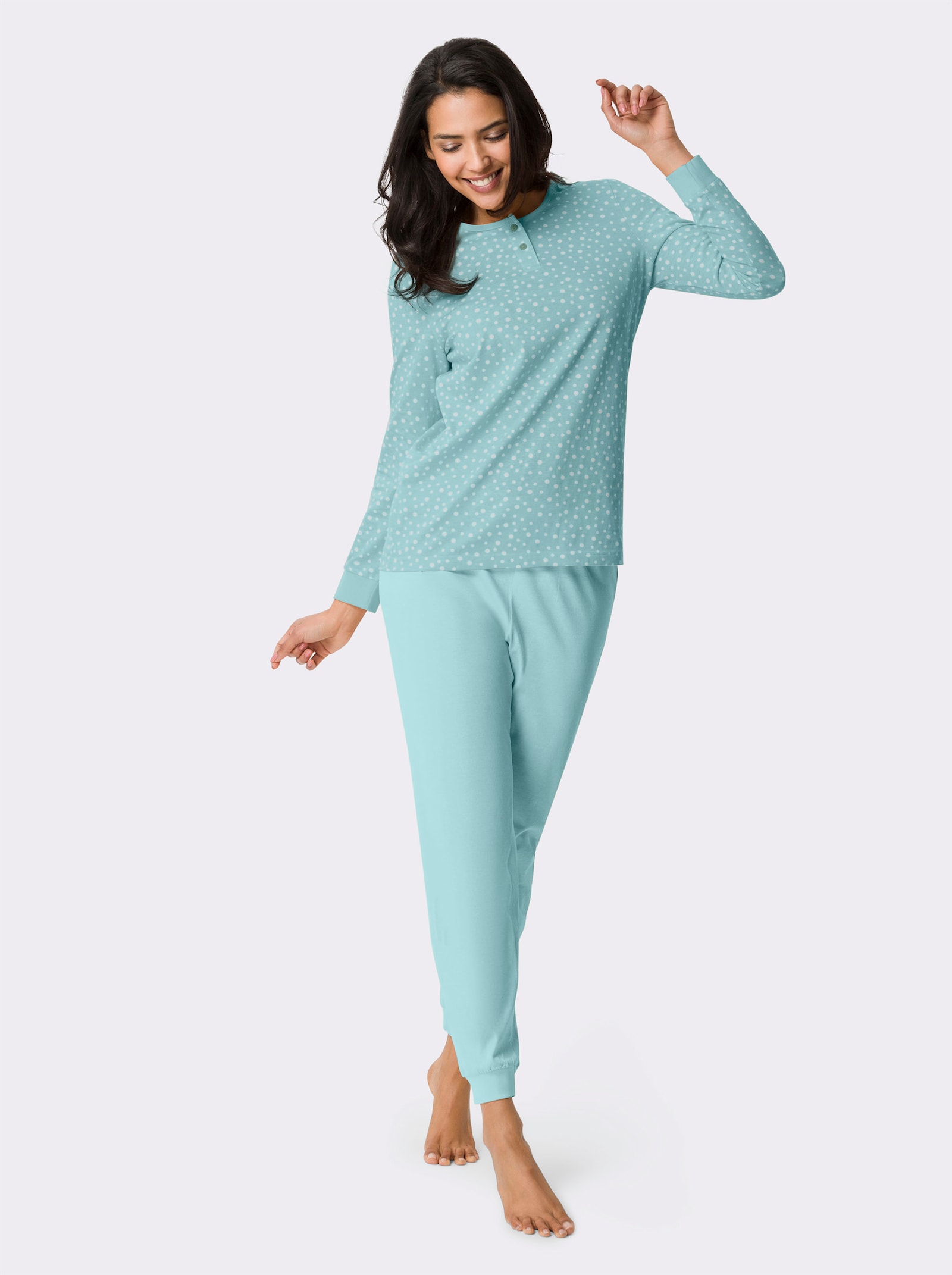 Pyjama met elastische boordjes - mint/ecru