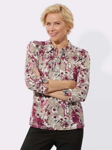 Poloshirt mit floralem Print - bordeaux-taupe-bedruckt