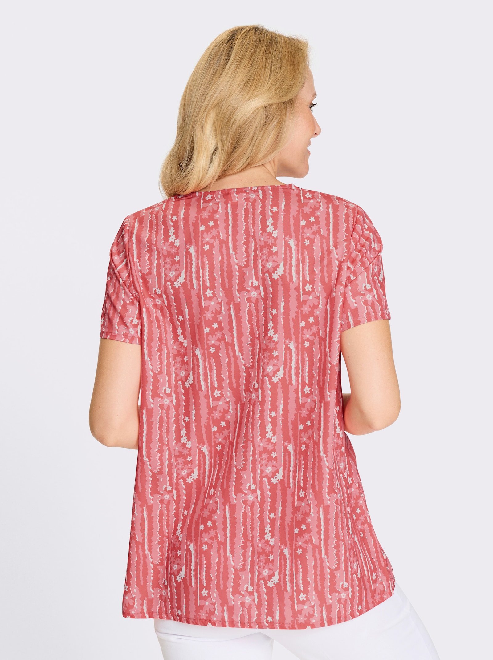 Tunika rozšířeného navlékacího střihu - grepová-ecru-potisk