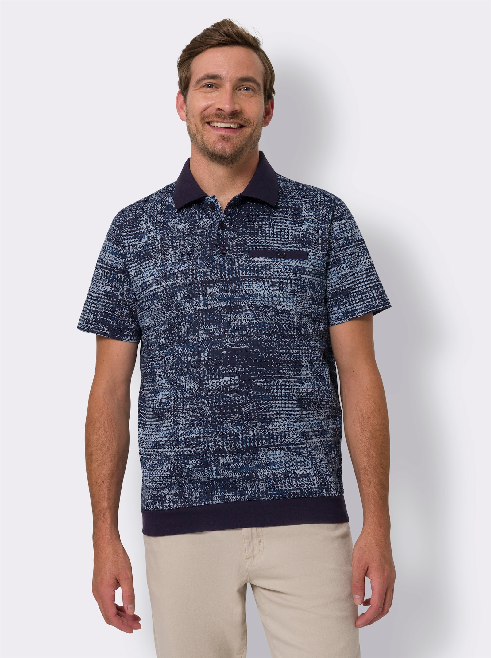Poloshirt mit Melange-Druck - marine-gemustert