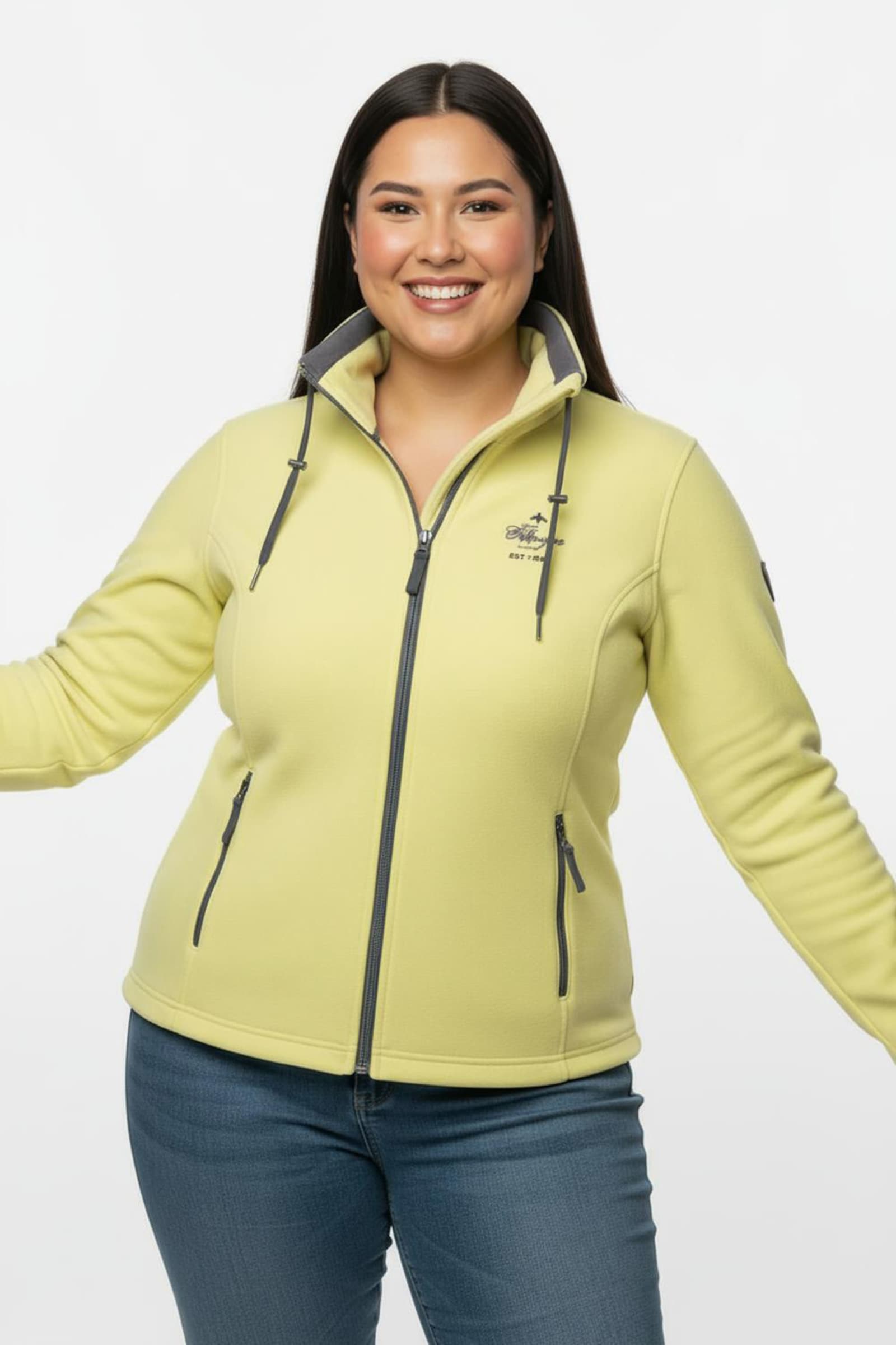 Fleecejacke mit schrägen Reißverschluss-Taschen - zitrone