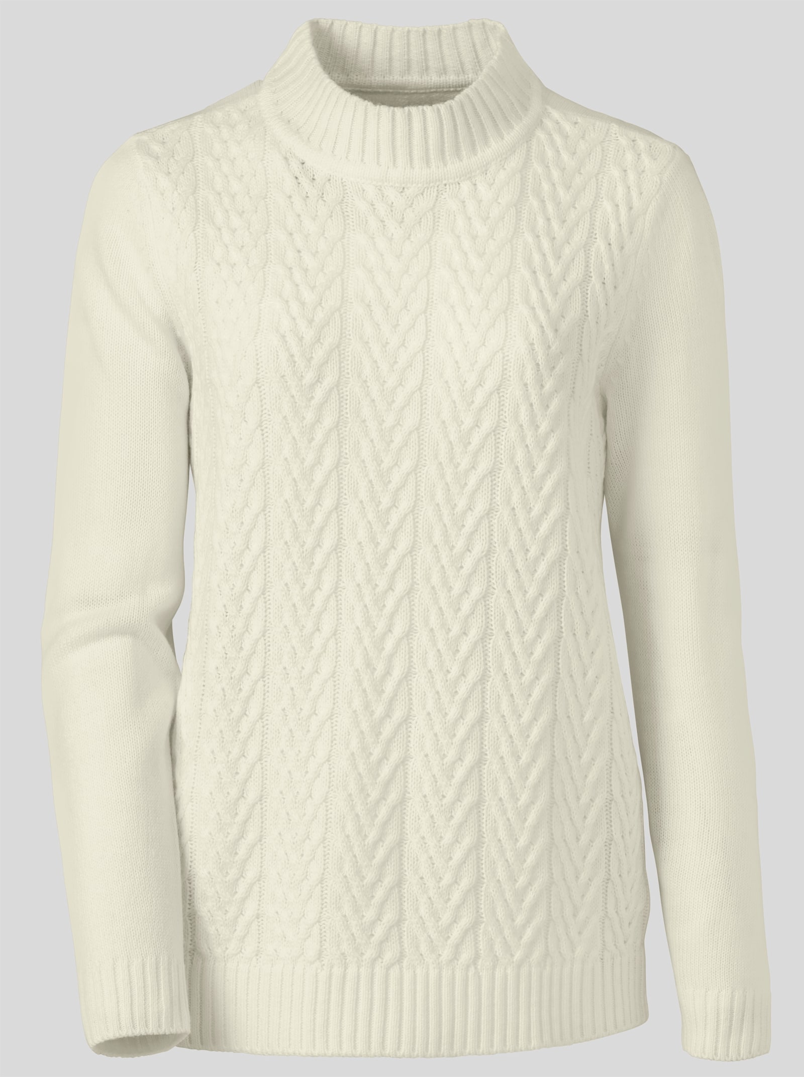 Stehkragenpullover mit Zopfmuster - wollweiß