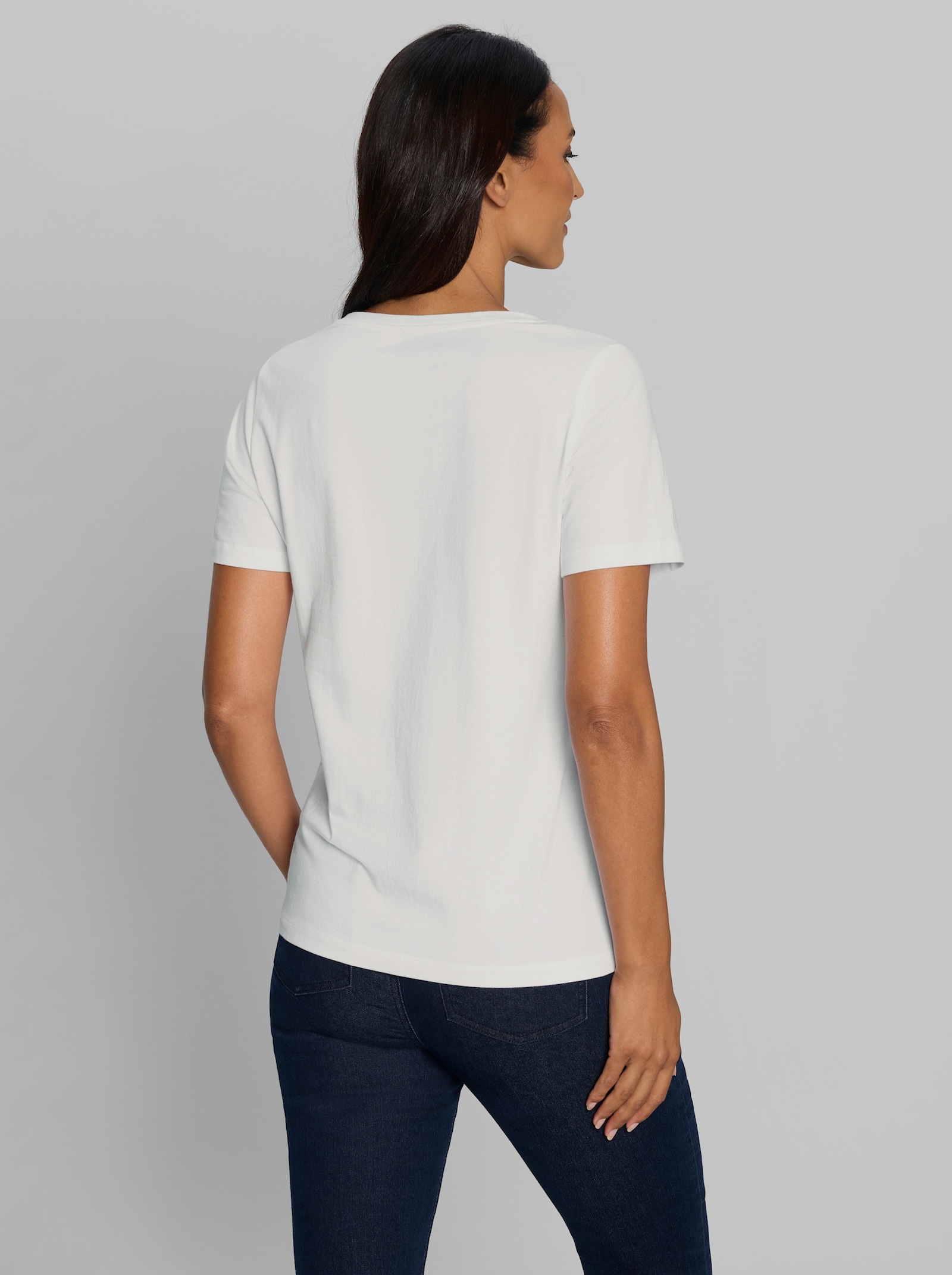heine Kurzarmshirt mit Ziersteinchen - weiß