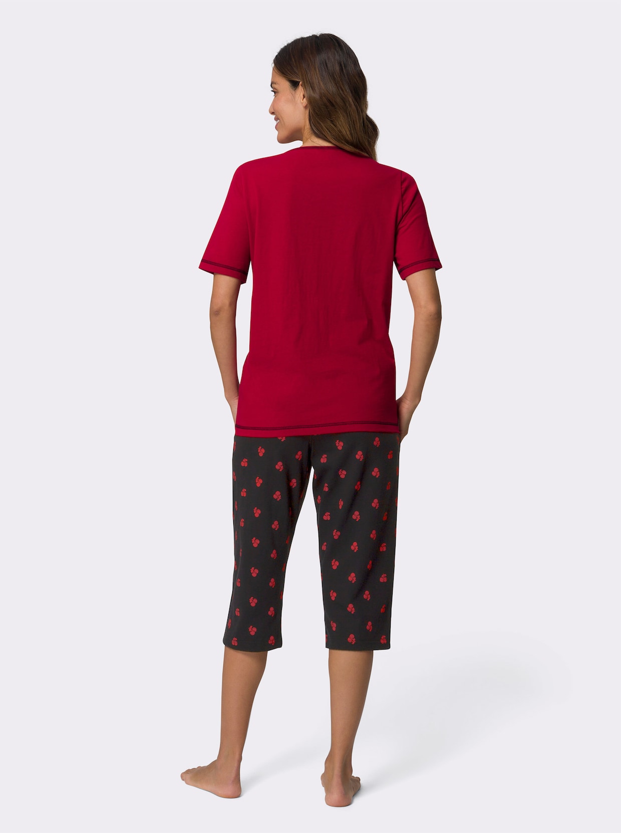Capri pyžamo - červená-černá-potisk