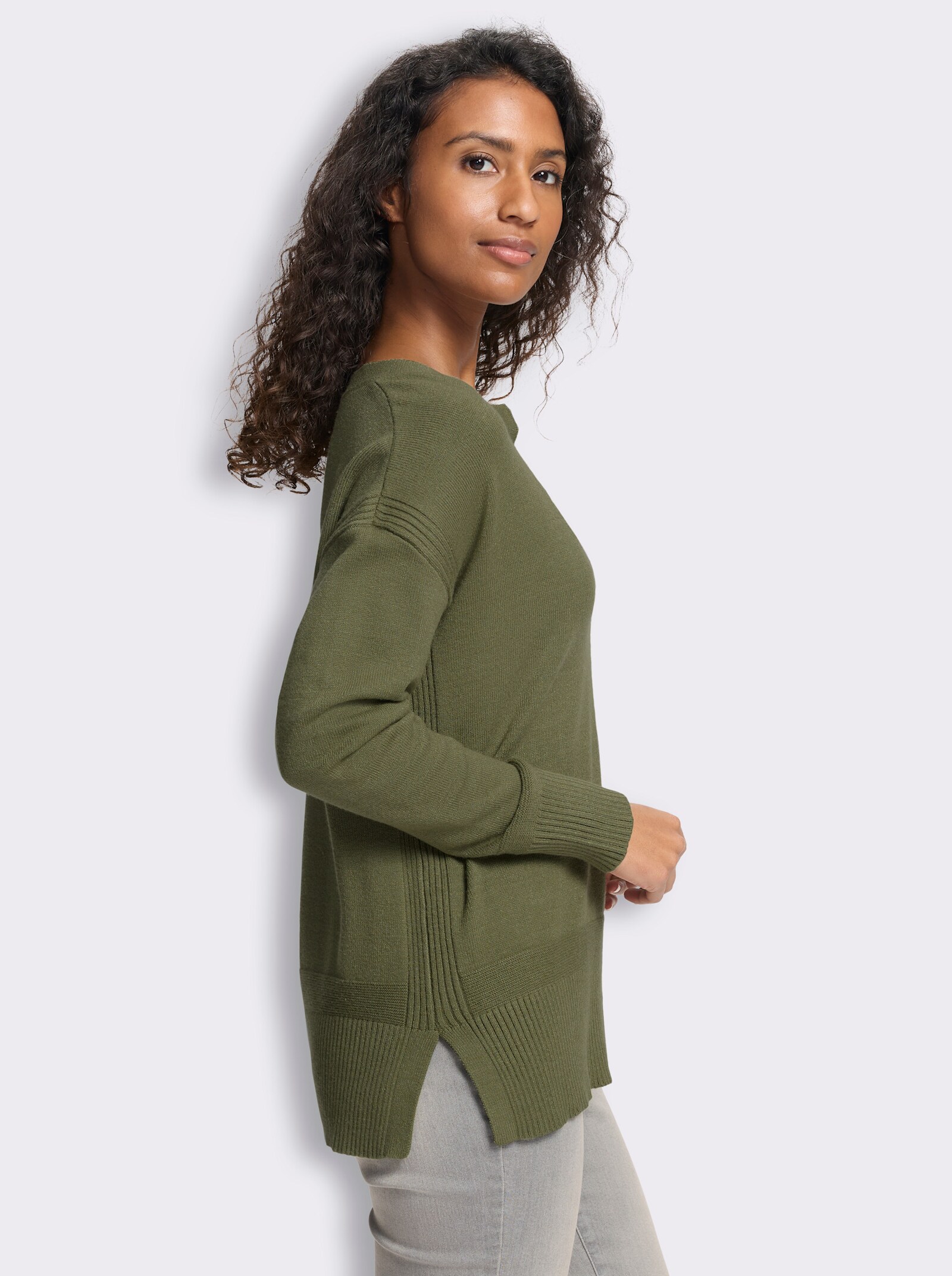 heine Pullover mit Seitenschlitzen - khaki