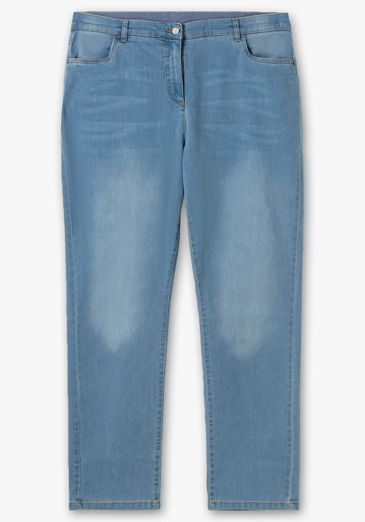 High-waist-Jeans mit innenliegendem Dehnbund - blue-bleached