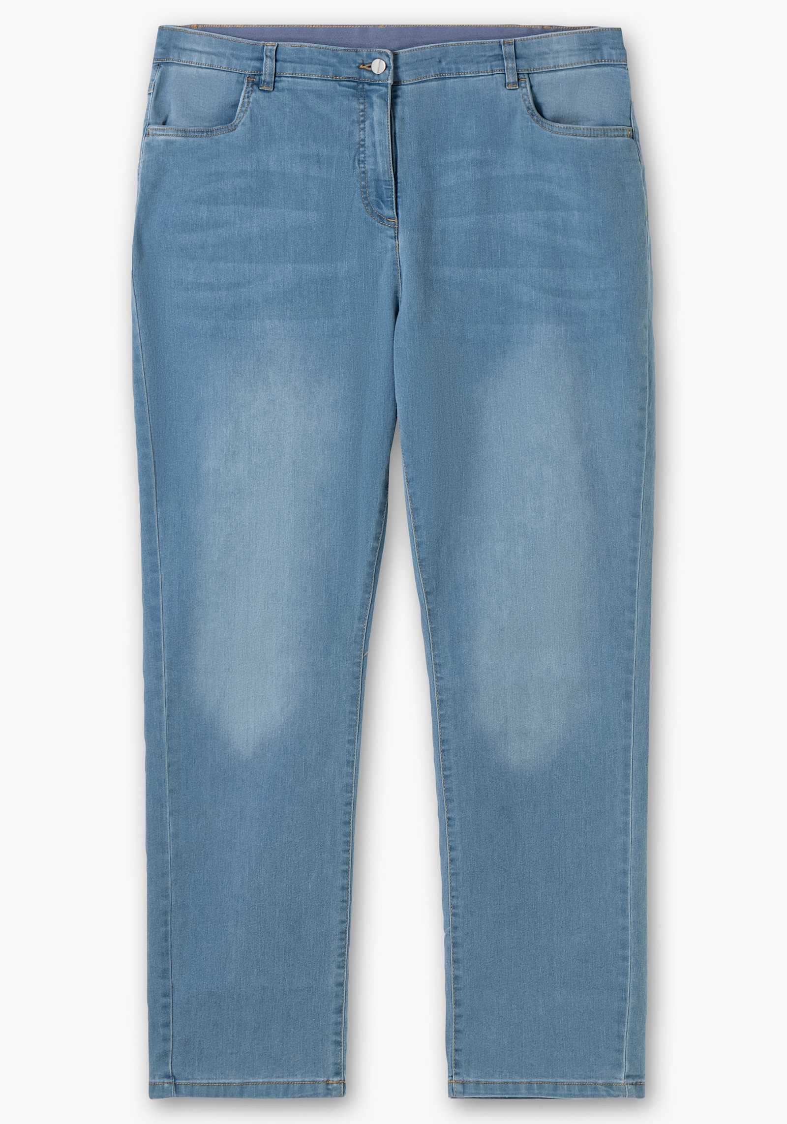 High-waist-Jeans mit innenliegendem Dehnbund - blue-bleached