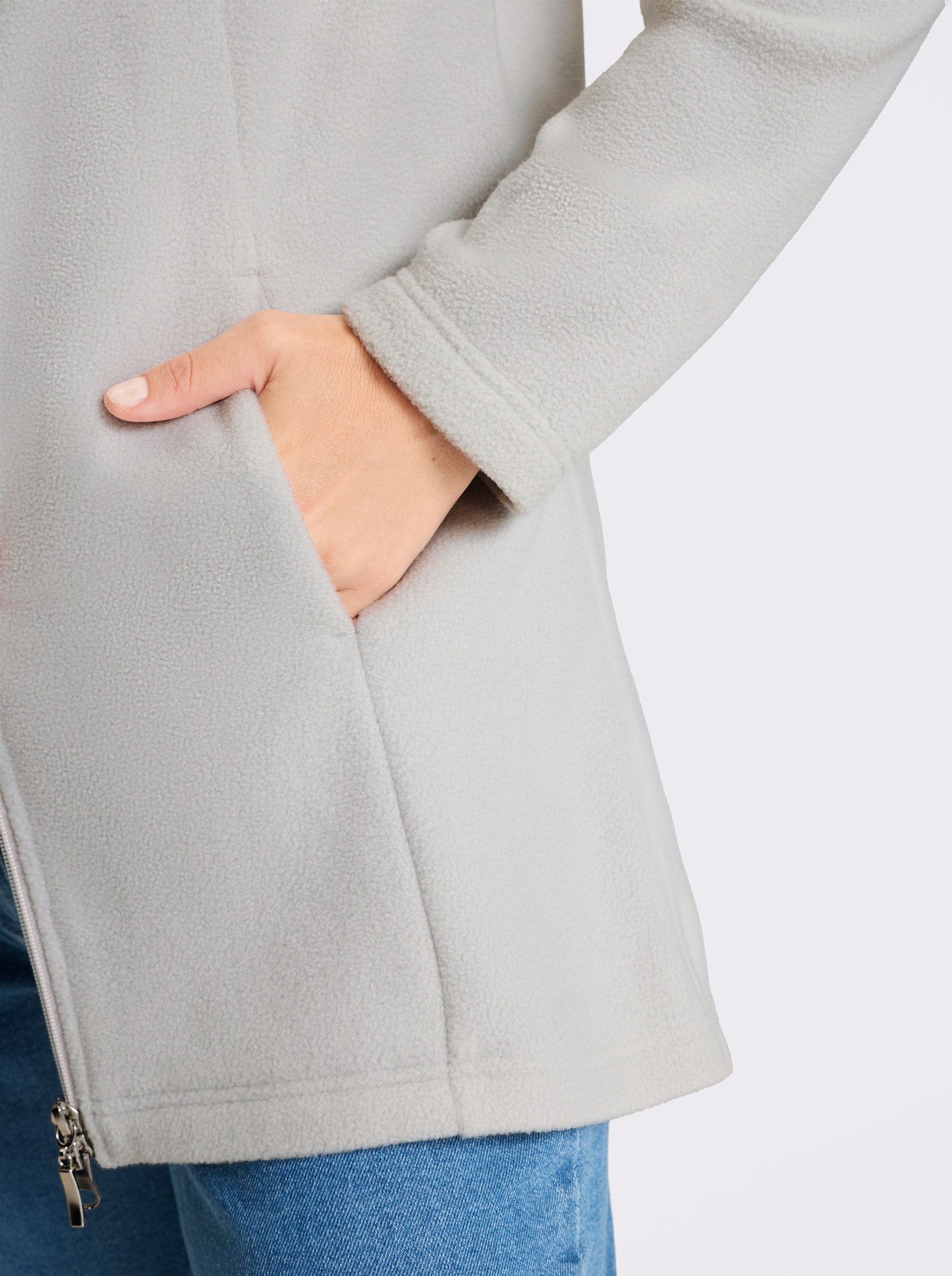 Fleecejacka i lång modell - ljusgrå