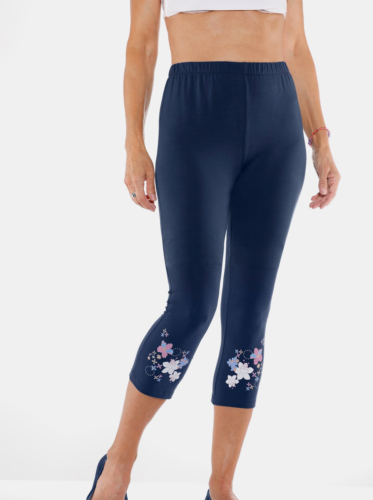 7/8-Legging - donkerblauw/oudroze bedrukt
