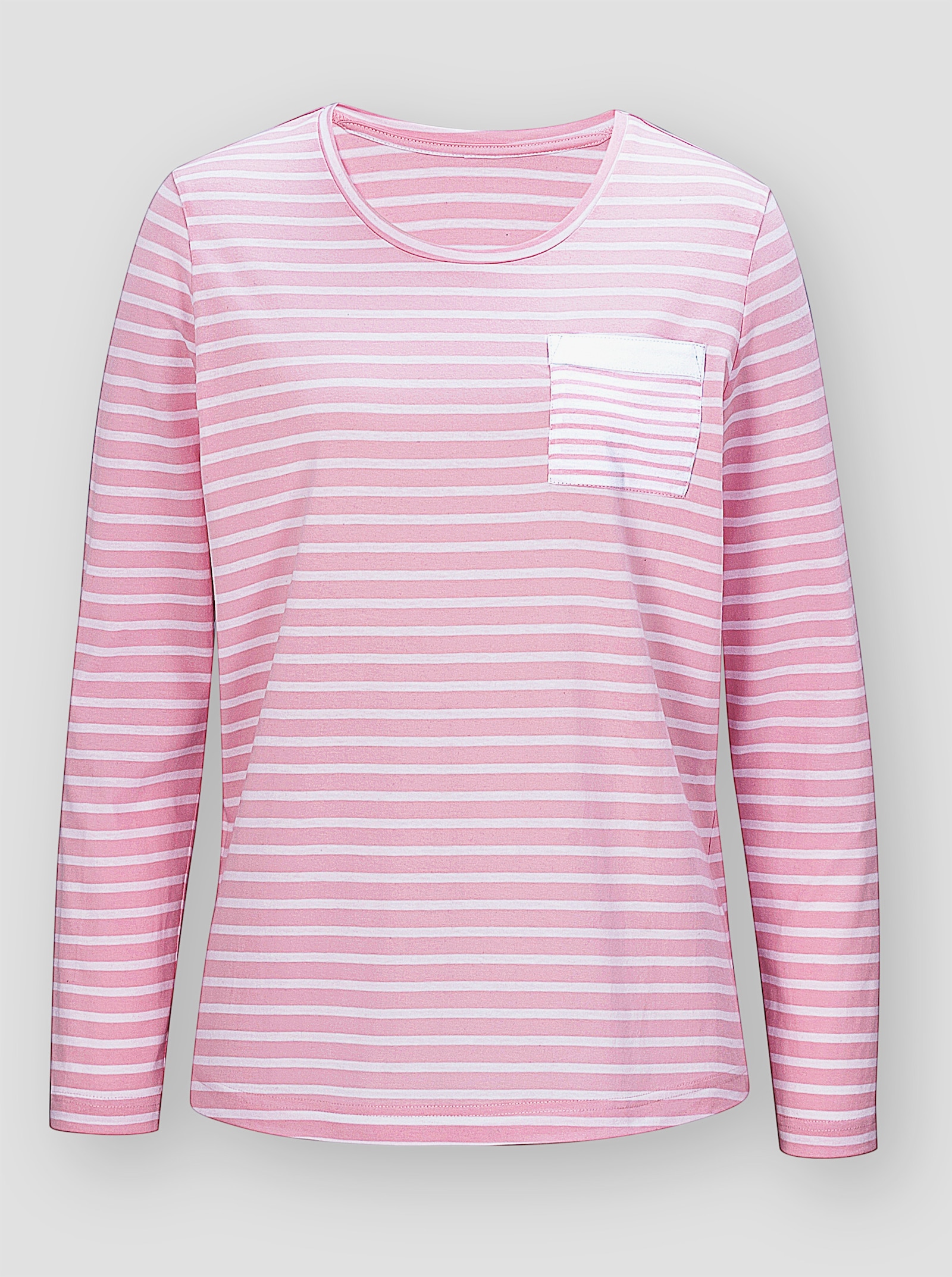 wäschepur Schlafanzug-Shirt - rosé-weiß-geringelt