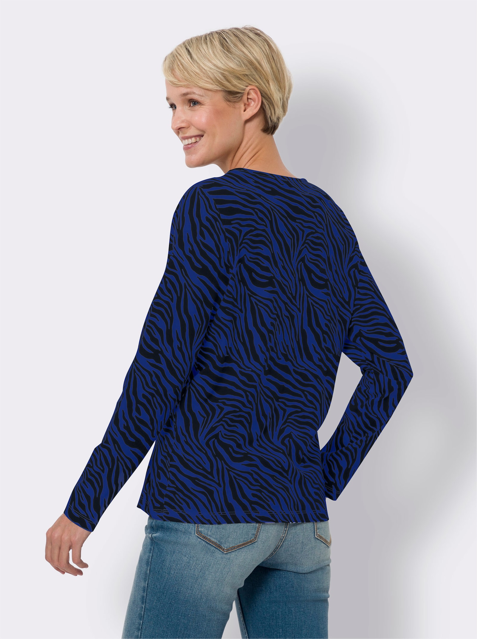 Langarmshirt mit Zebra-Muster - royalblau-schwarz-bedruckt