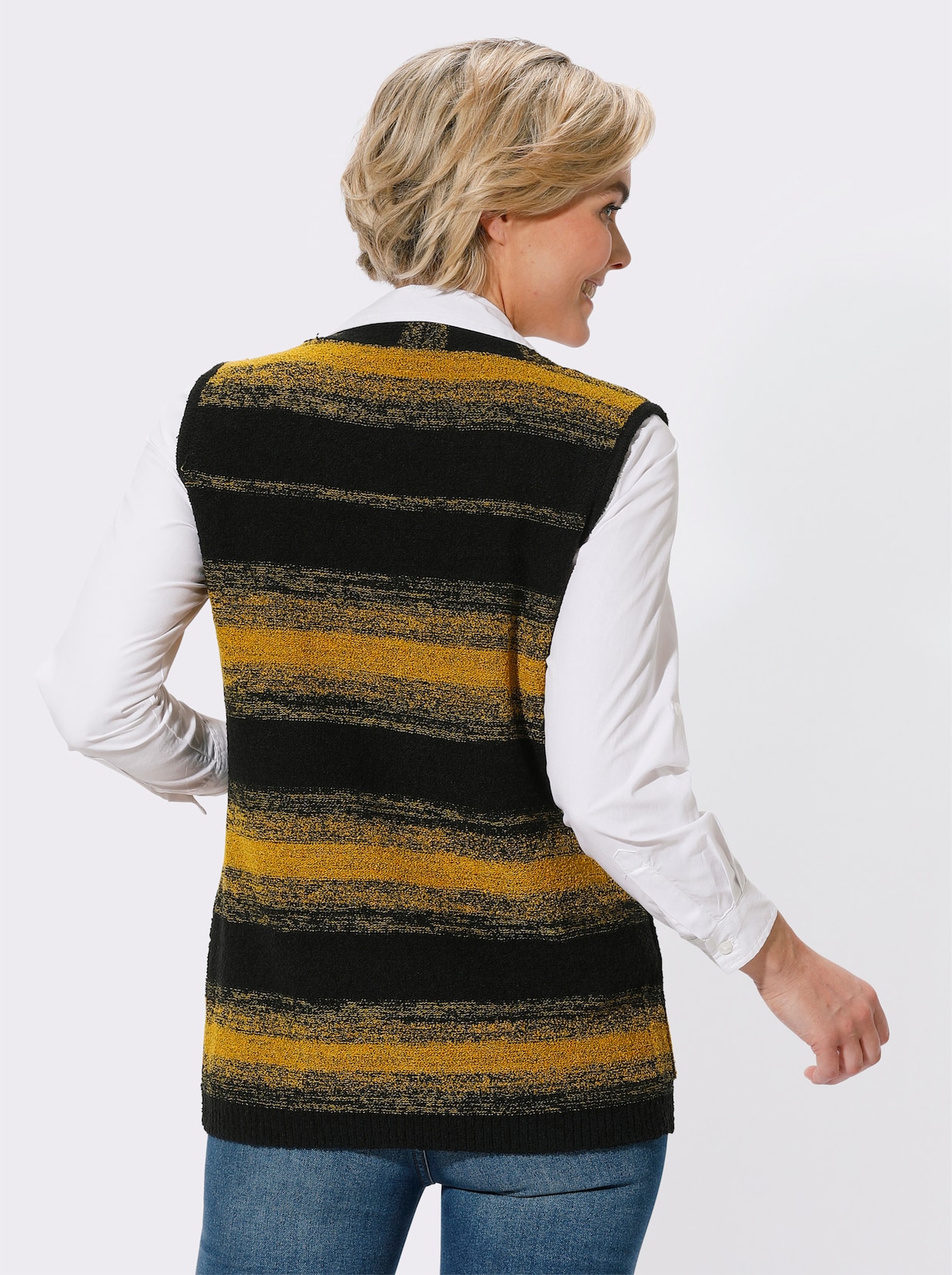 Mouwloos vest - oker/zwart gestreept