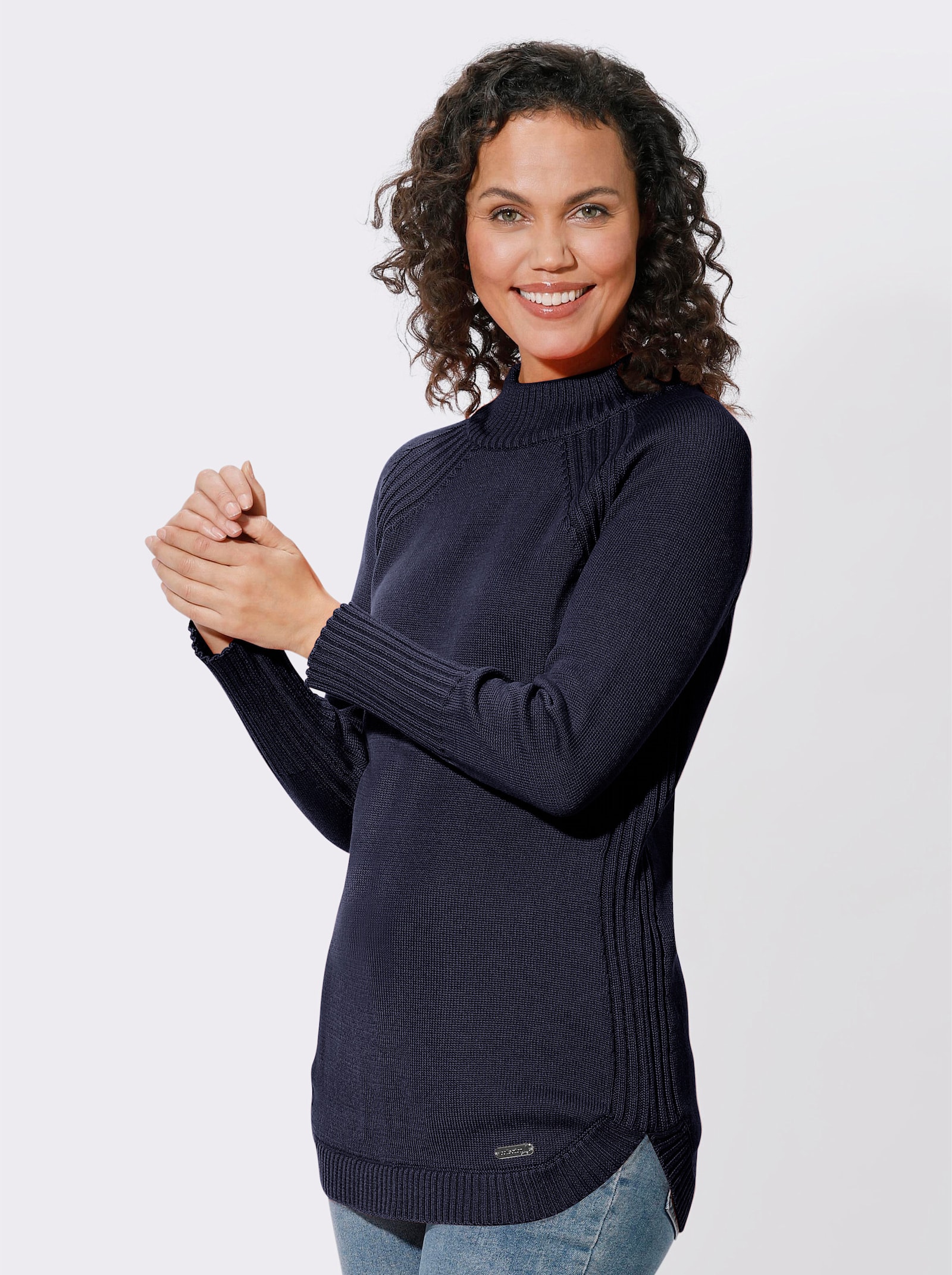 Longpullover mit abgerundetem Saum - marine