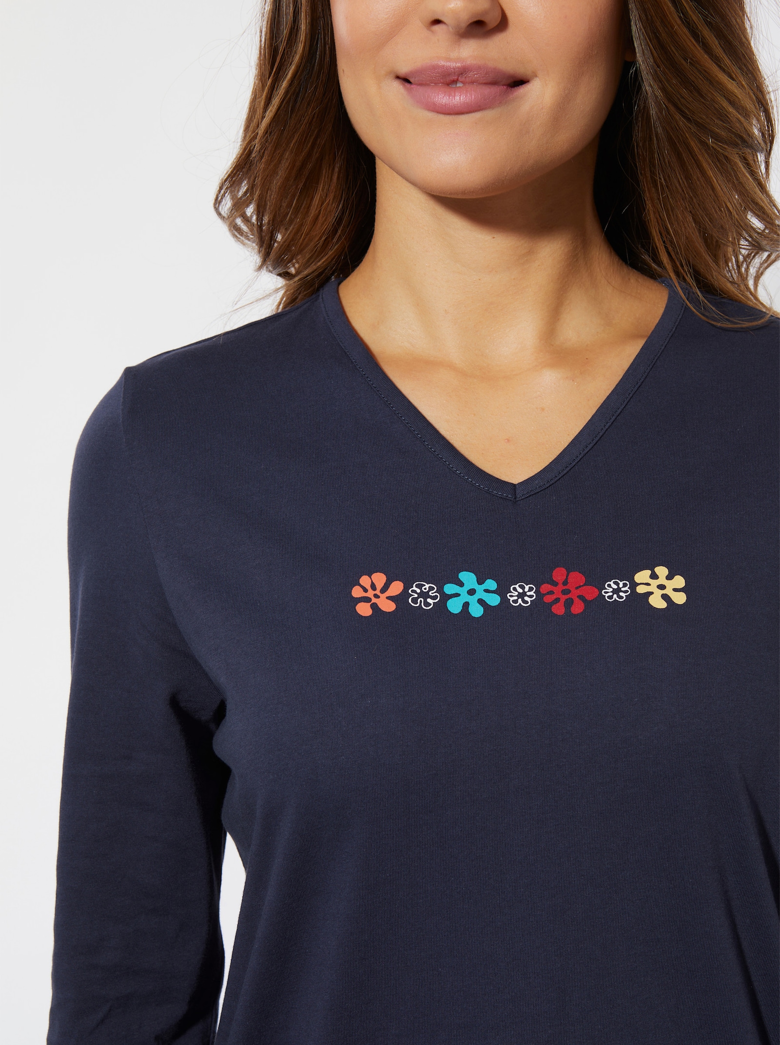 Pyjamas med blomtryck - marin, tryckt