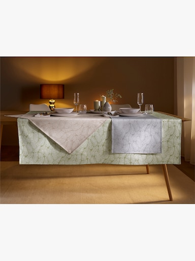 Tischdecke mit Blätter-Muster, pflegeleicht - hellgrau