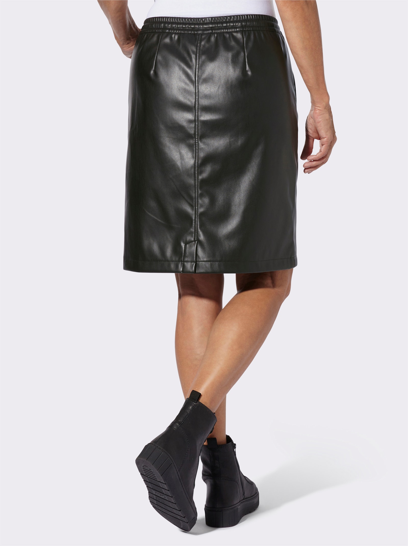 Rok van imitatieleer met comfortband en tunnelkoord - zwart