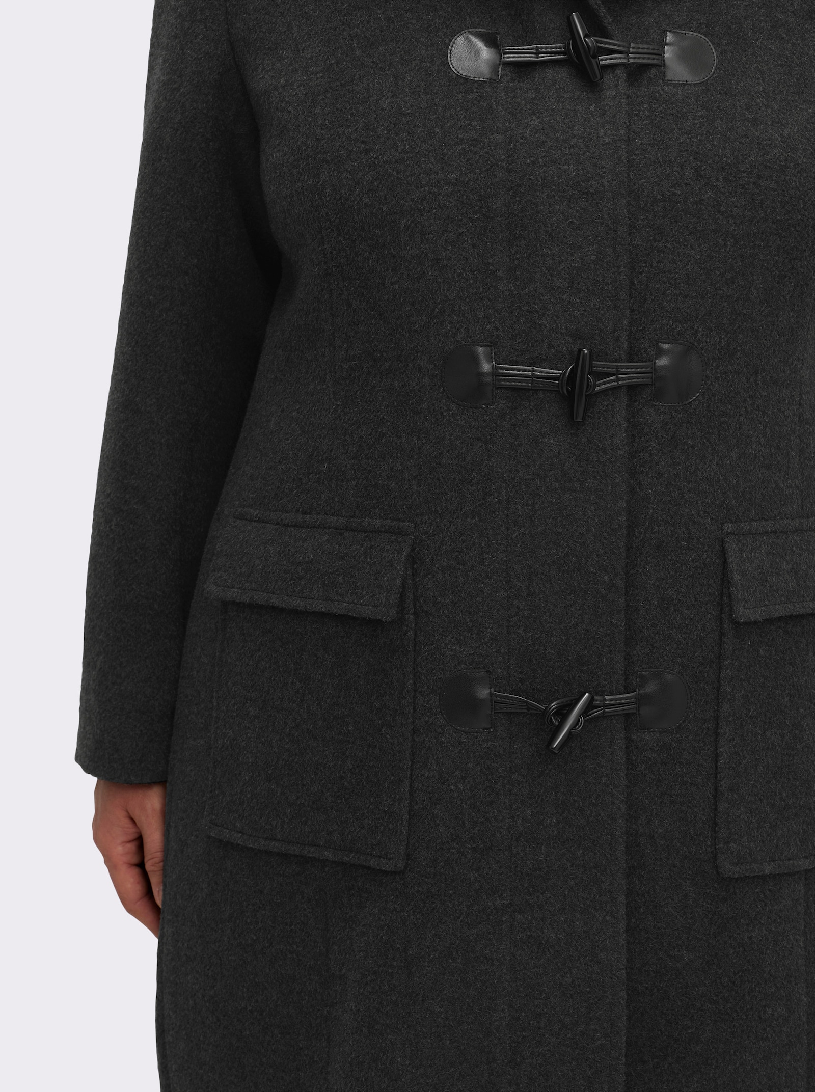 sheego Wintermantel mit Wolle und Knebelverschlüssen - anthrazit-meliert