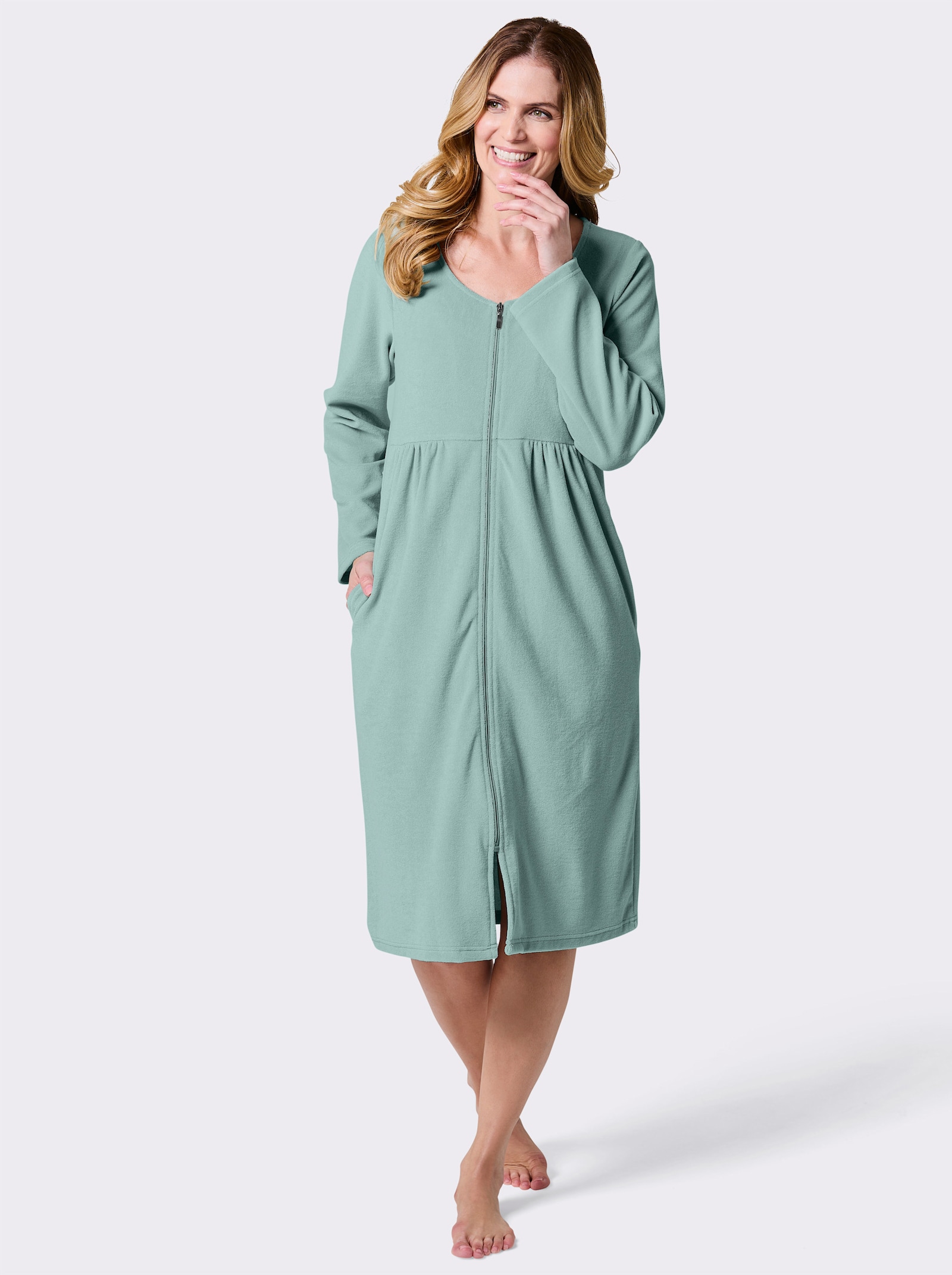 feel good Damenbademantel mit Reißverschluss - kalkmint