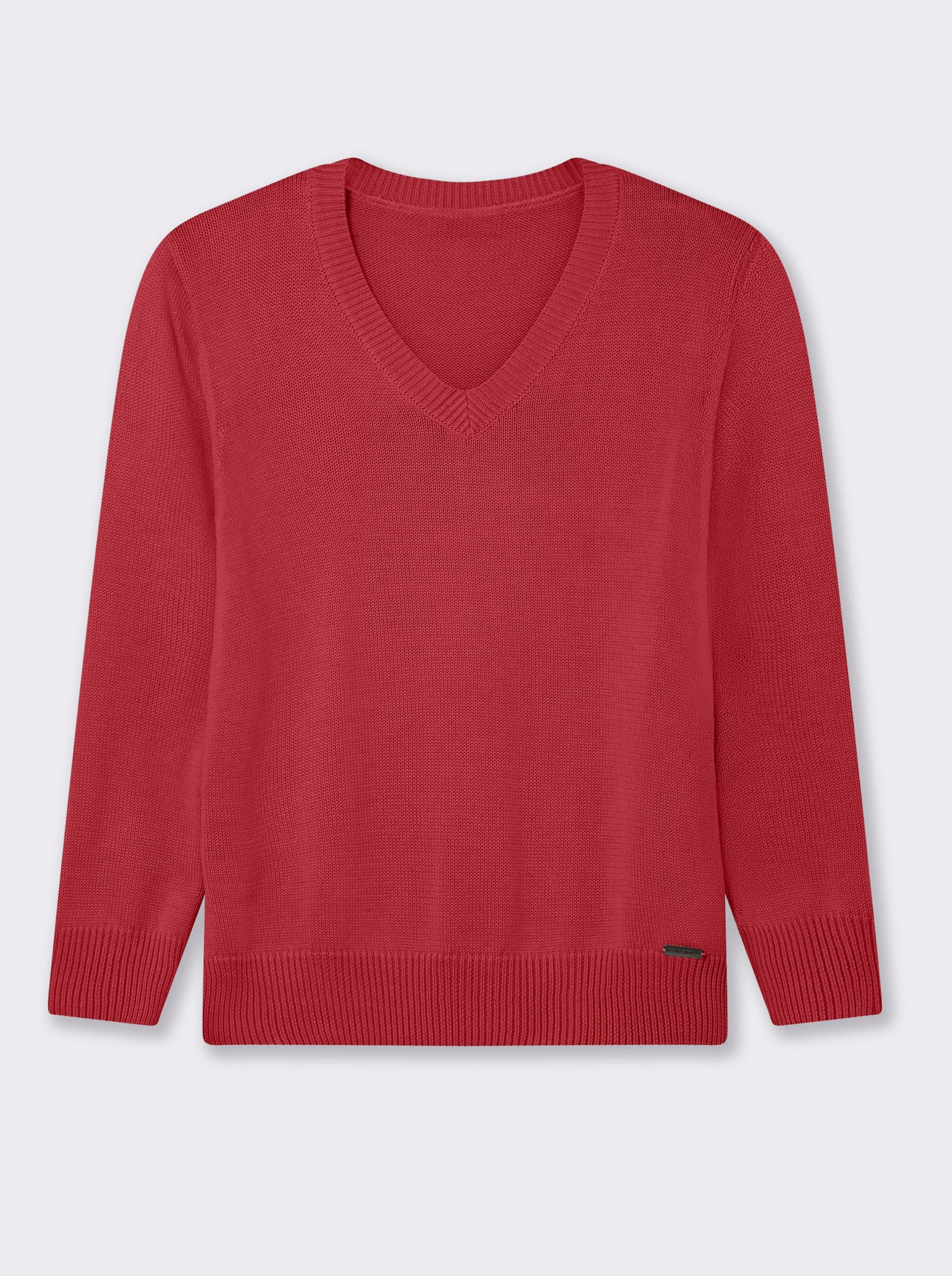 V-Ausschnitt-Pullover mit Baumwolle - korallenrot