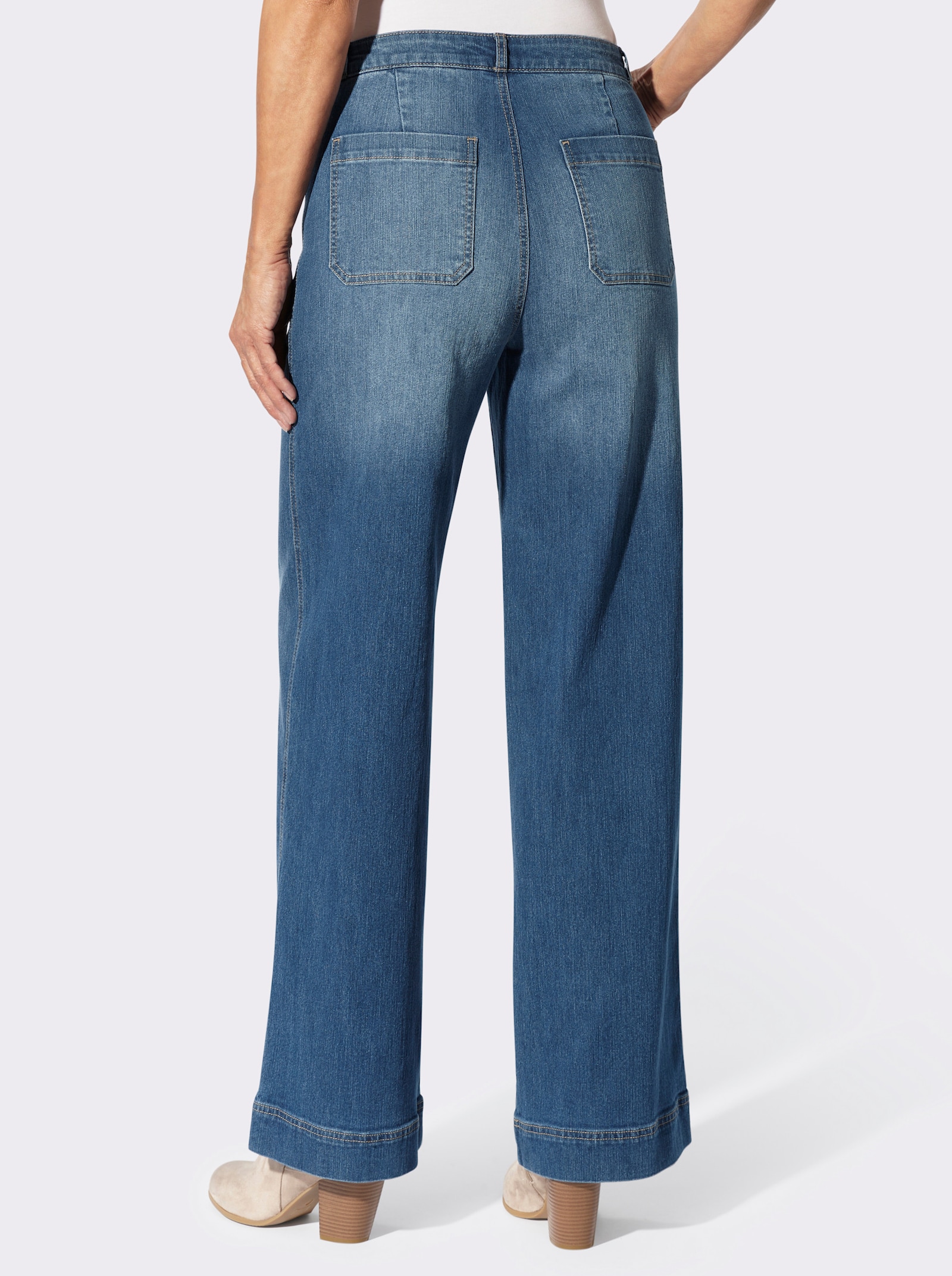 Jeans mit Steppnähten, kontrastfarben - blue-stone-washed
