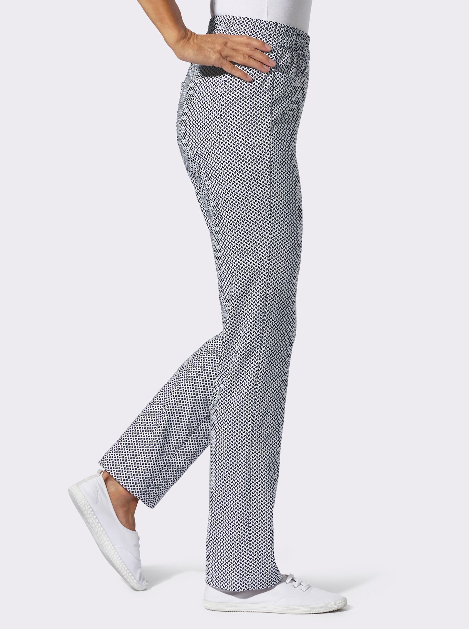 Schlupfhose mit Rundum-Dehnbund - marine-ecru-bedruckt